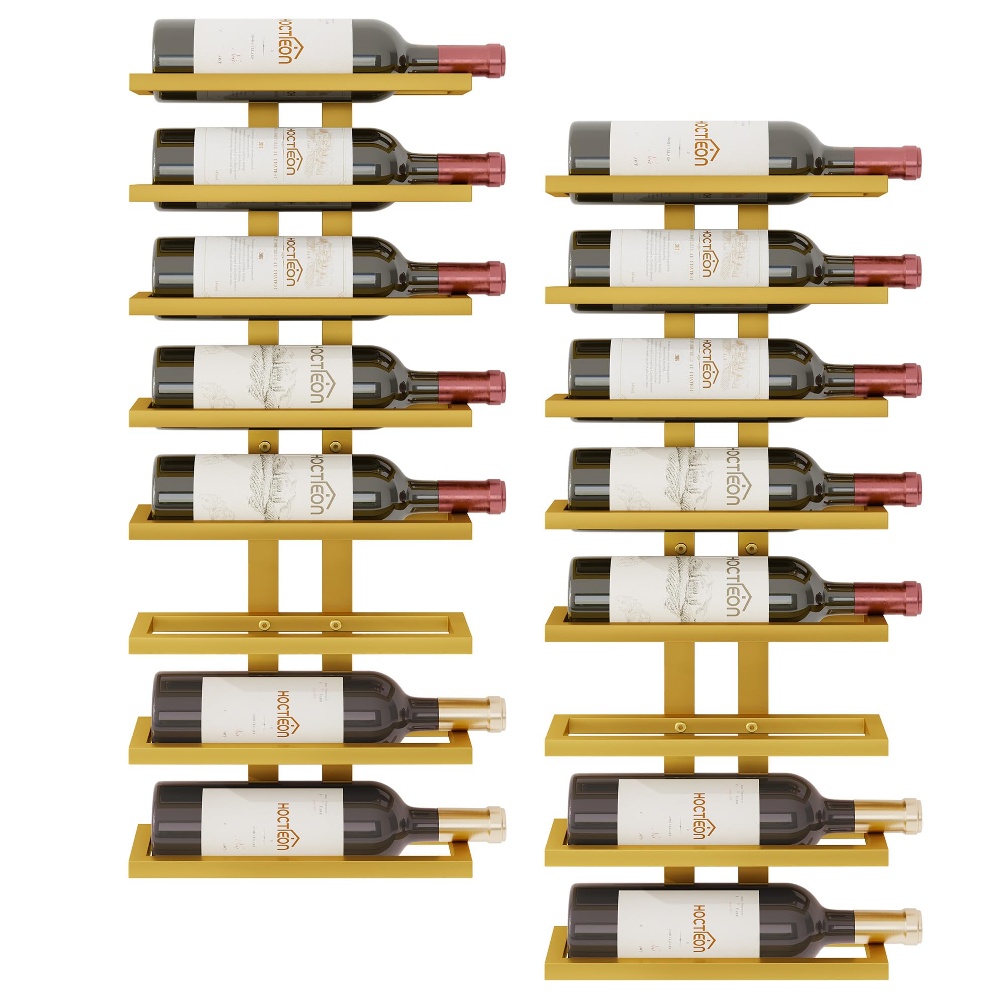 Hoctieon 2-Set 8 Tier Wall Mount Wine Rack (16 Tiers), Wall Racks for Wine Bottles Display and Storage, Hanging Bottle Organizer for Living Room, Kitchen, Wine Cellar, Bar, Yellow