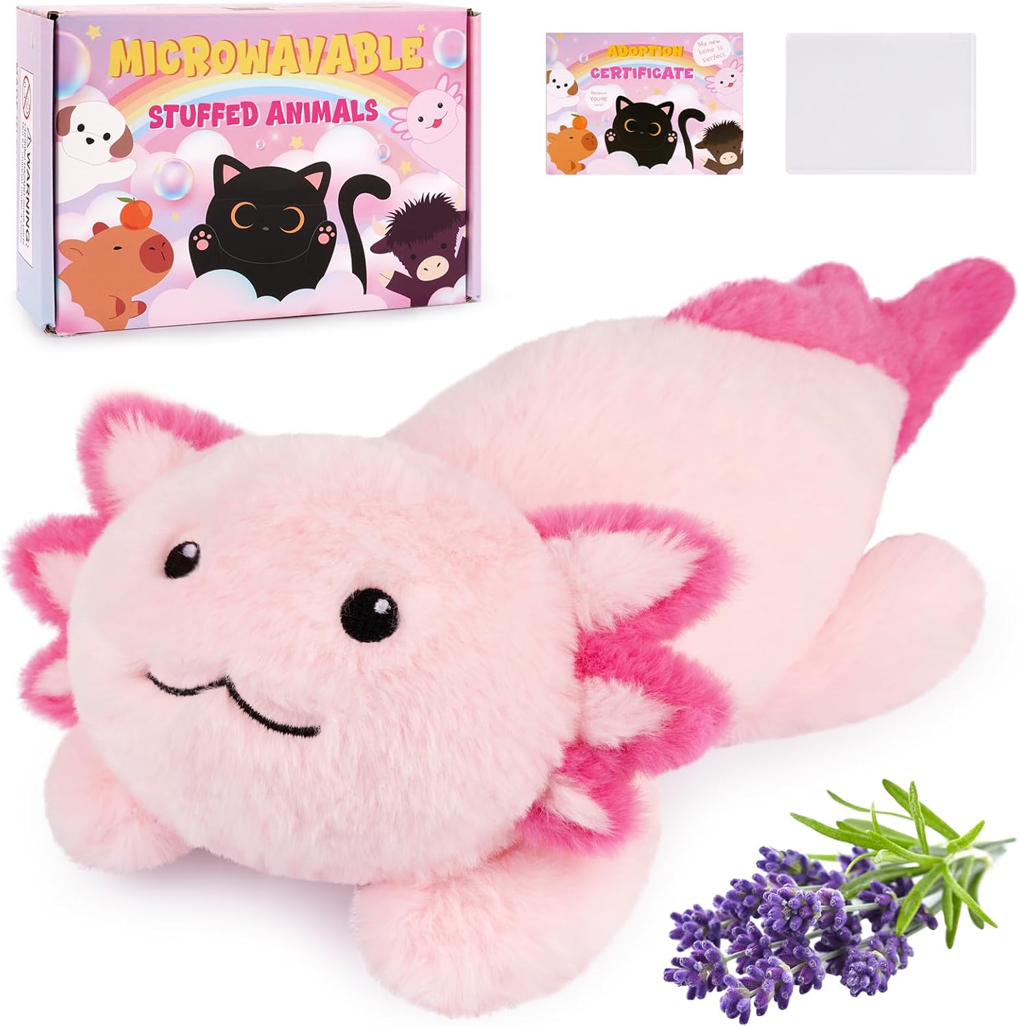 Microwavable Stuffed Animals,Blue Axolotl Plush, Cute Weighted Heating Pad for Period Cramps, Heatable and Coolable Lavender, Soft Cute Kawaii Plush Toys for Gift for Women Girls Kids,13 Inch