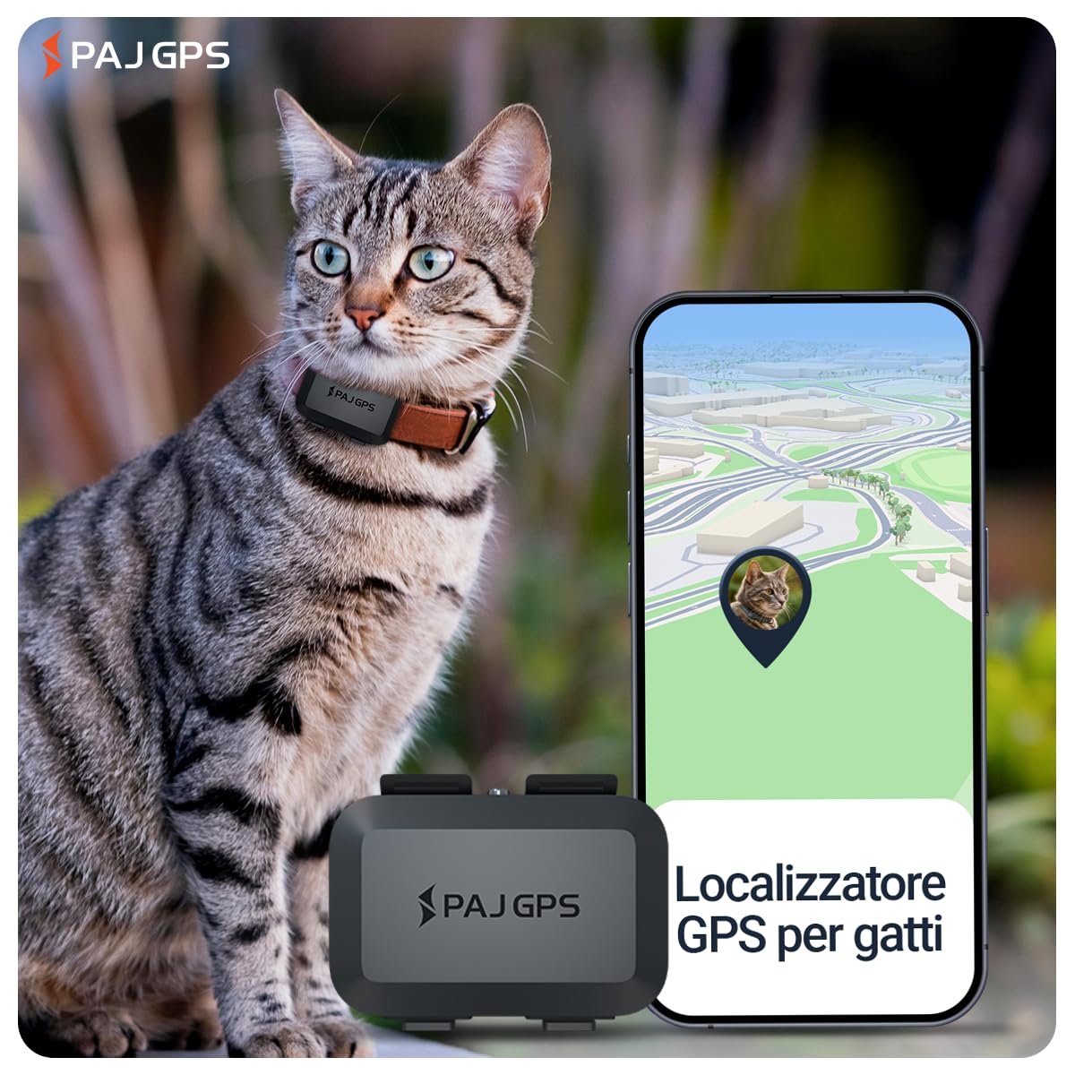 PAJ Localizzatore GPS Mini per Gatti, 3 Mesi Abbonamento Premium Incluso | Notifiche Fuga - GPS Tempo Reale - 100% Impermeabile - Compatibile con tutti i Collari/Pettorine - Allarmi in App