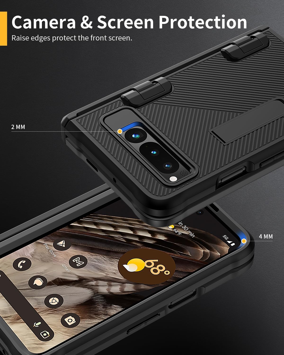 Lanhiem for Google Pixel Fold Case, Built-in Screen Protector Full Body Hinge Protection Shockproof Cover with Kickstand for Pixel Fold, Black