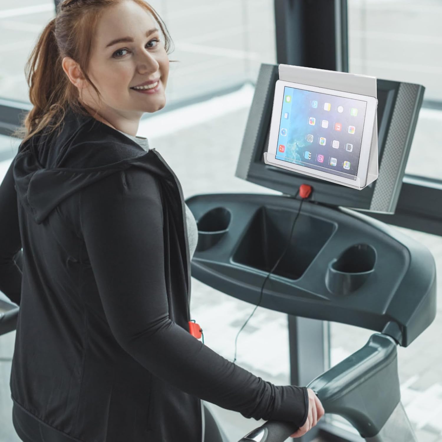 Mikinona Treadmill Tablet Holder Acrylic E-Book Stand Magazine Storage Rack for Home Fitness Reading Compatible with Standard Treadmills