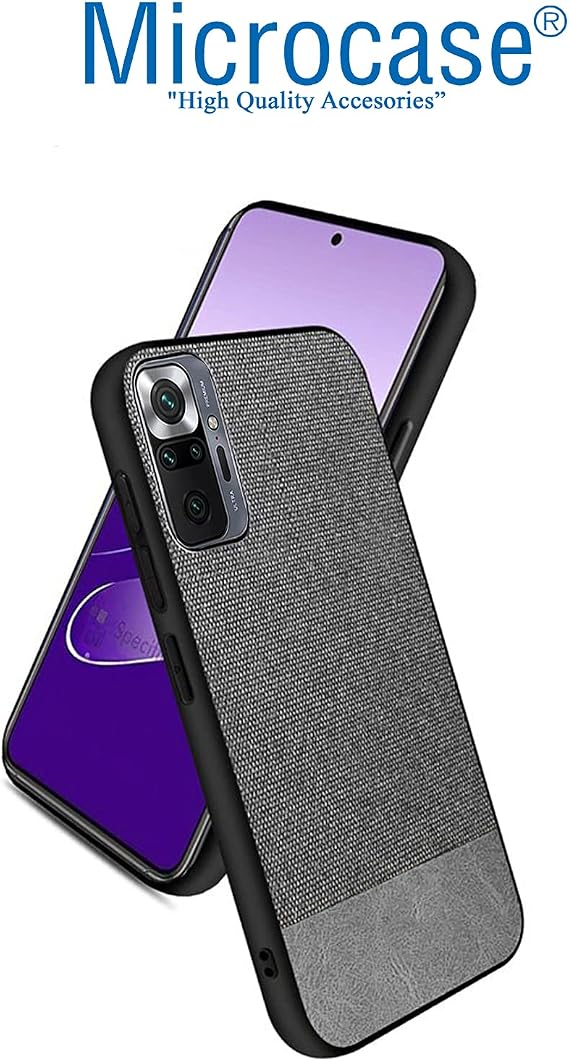 Microcase Xiaomi Redmi Note 10 Pro Max Fabrik Serisi Kumaş ve Deri Desen Kılıf - Gri