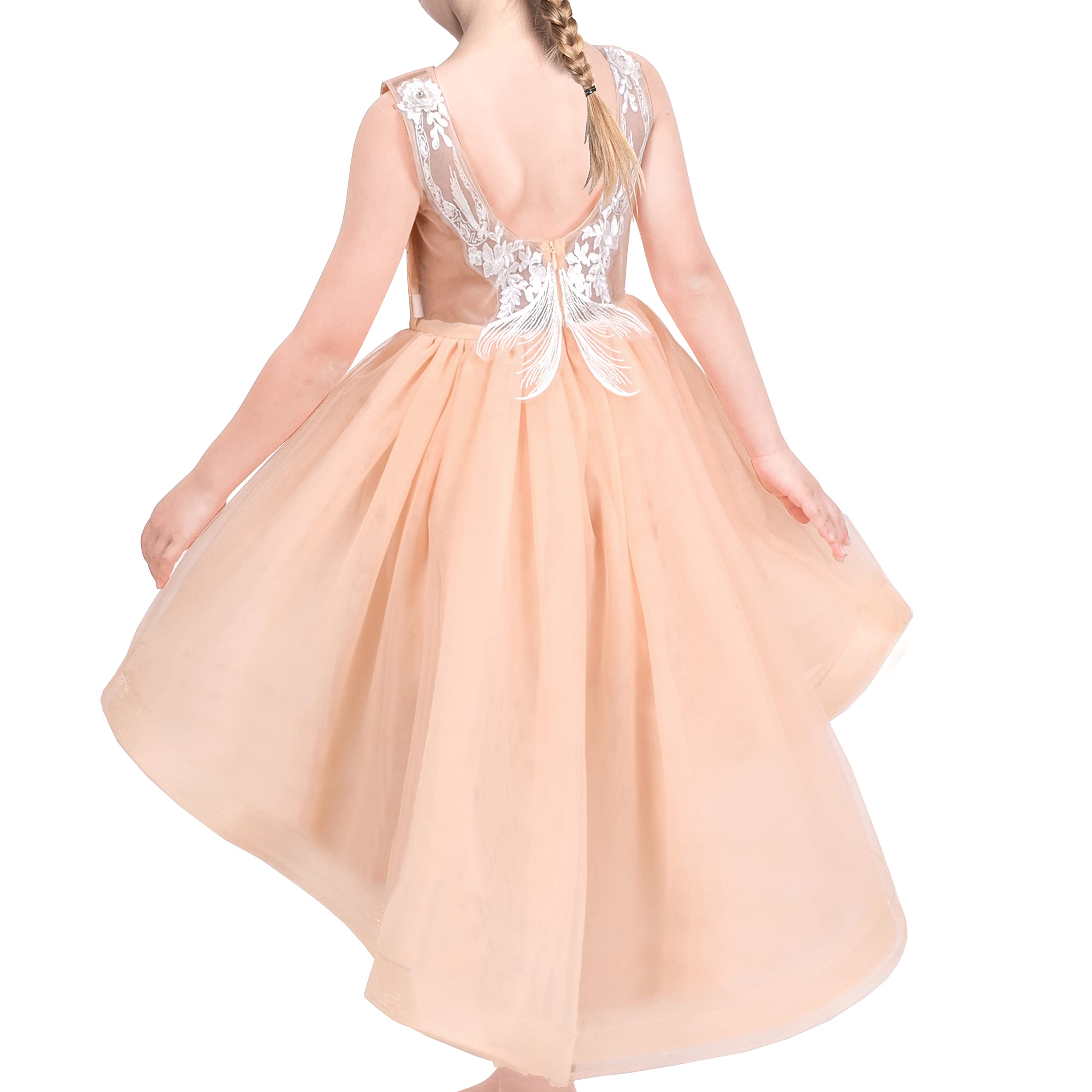 Sunny Fashion Vestido para niña Flor champán Lentejuela Alto bajo Boda Dama de Honor 4-10 años