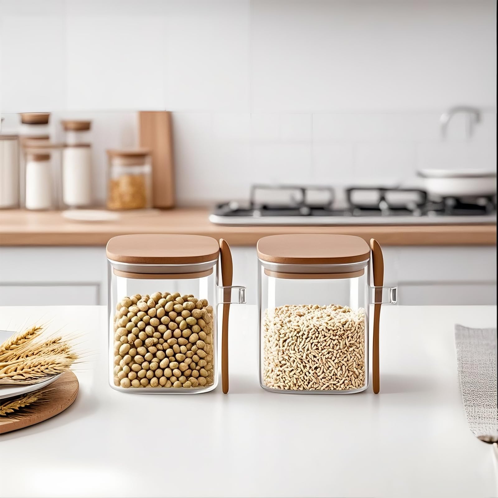 Set di 12 Barattoli Vetro con Coperchio - Contenitori Ermetici per Alimenti - Contenitori in Vetro per Sale Caffè Prodotti Spezie Tè（400ml）