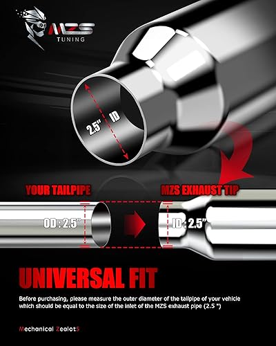Miniatura 2 de MZS Punta de escape, acero inoxidable de 2.5 pulgadas, entrada de 4 pulgadas, salida de 9 pulgadas de longitud, tubo de escape universal, borde
