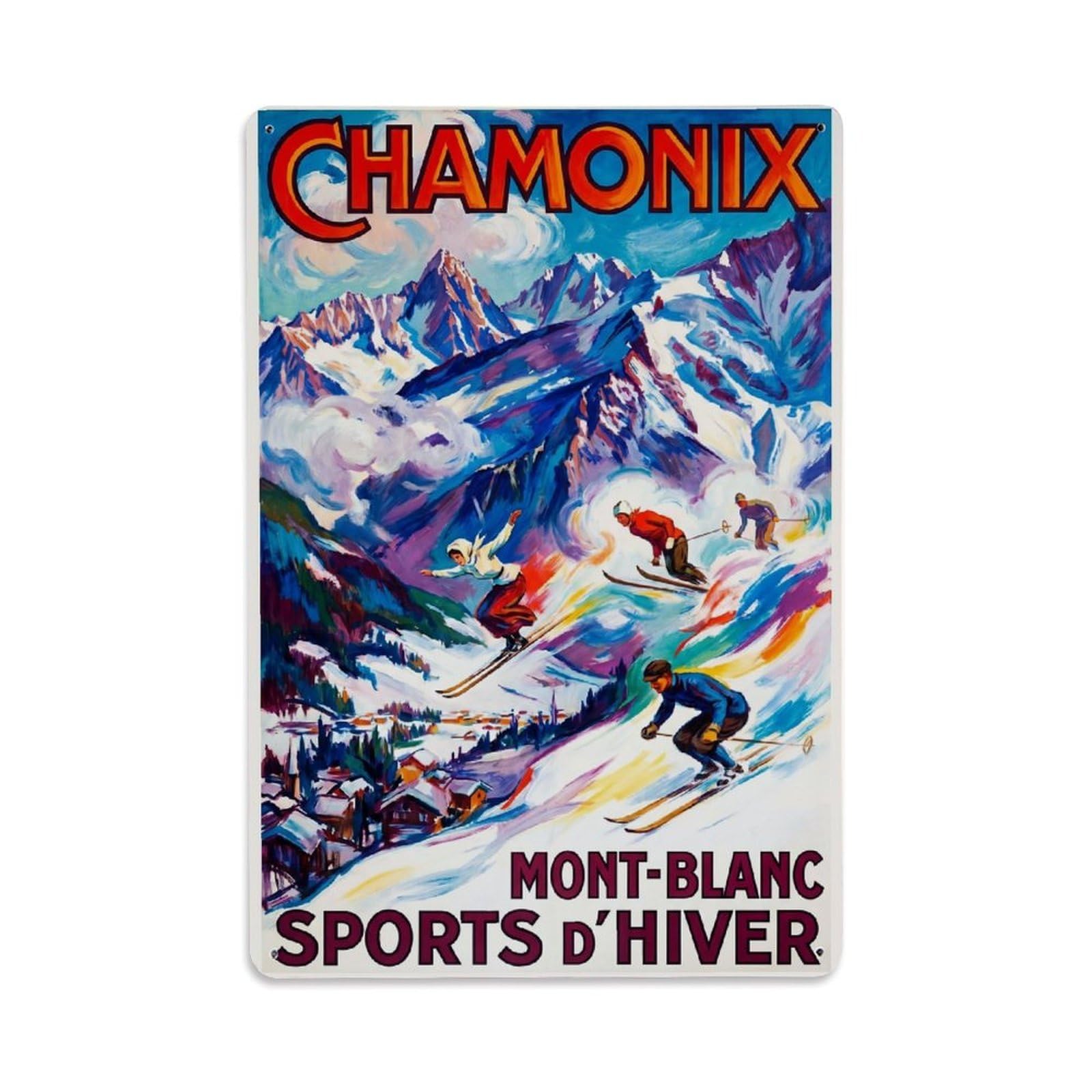 Olhnbad Style Alpine Chamonix France Expressionist Mountain Travel Metal Tin Sign