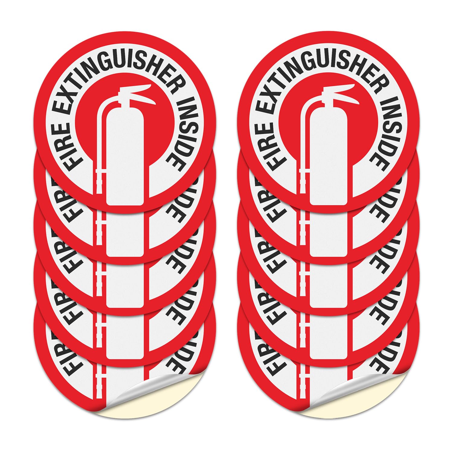 T&R Fire Extinguisher Inside Sign Stickers - 10 Pack - 3" x 3" Self-Adhesive Vinyl Reflective, UV resistant, Waterproof, Fade and Scratch Resistant,