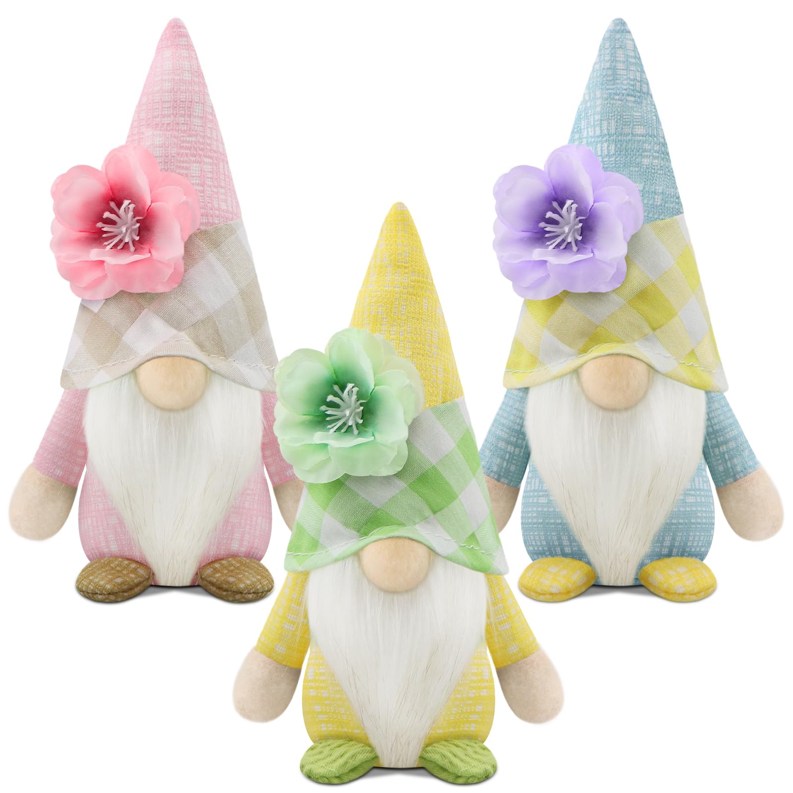 Gehydy Set of 3 Spring Gnomes Decoration Summer Easter Flower Gnome Plush Stuffed Handmade Decor for Home Kitchen Tiered Tray