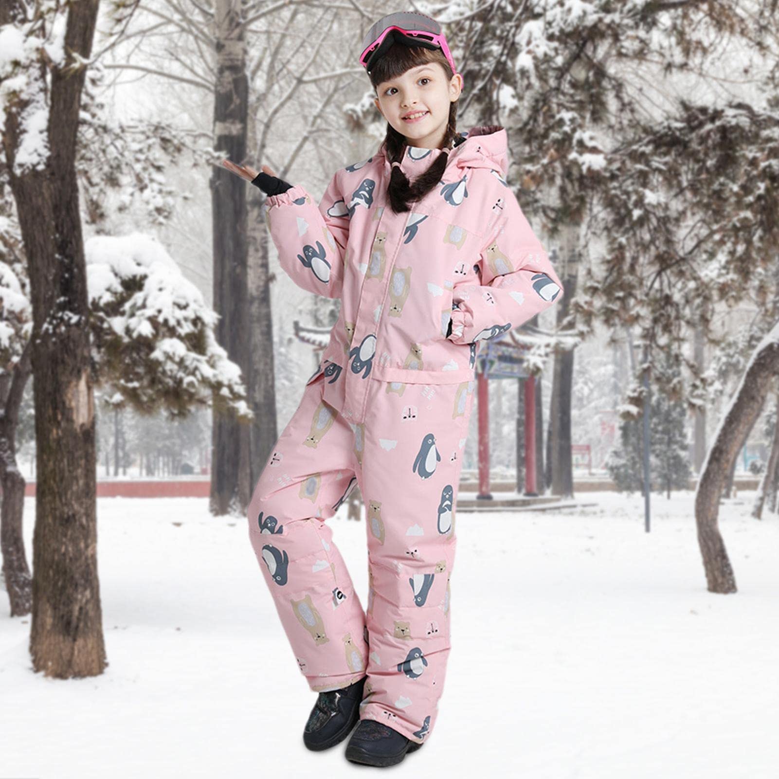 WEITING nieve para niño y niña, mono nieve entero transpirable para niños y niñas, mono nieve suelto con diseño pingüino, mantente caliente durante el snowboard invierno