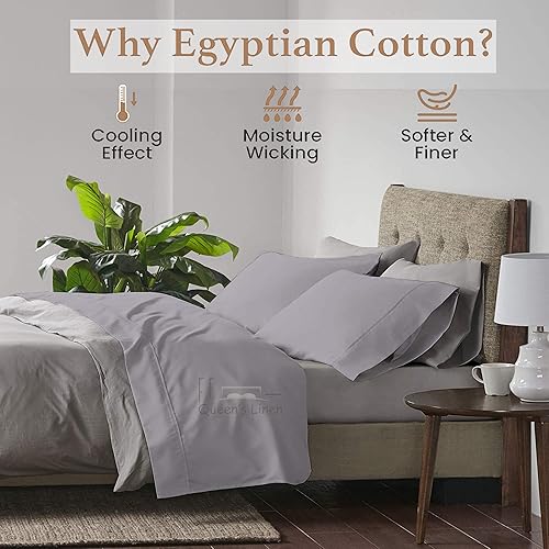 Miniatura 4 de Queen's Linen Sábanas de algodón  Juego de sábanas tamaño King  400 hilos  Bolsillo profundo de 16 pulgadas  Sábanas de calidad de hotel de lujo