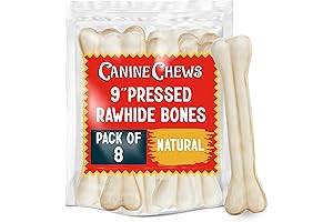 Rawhide Bones for Large Dog Chewers, 9" Long-Lasting Dog Chews Compressed Beefhide...