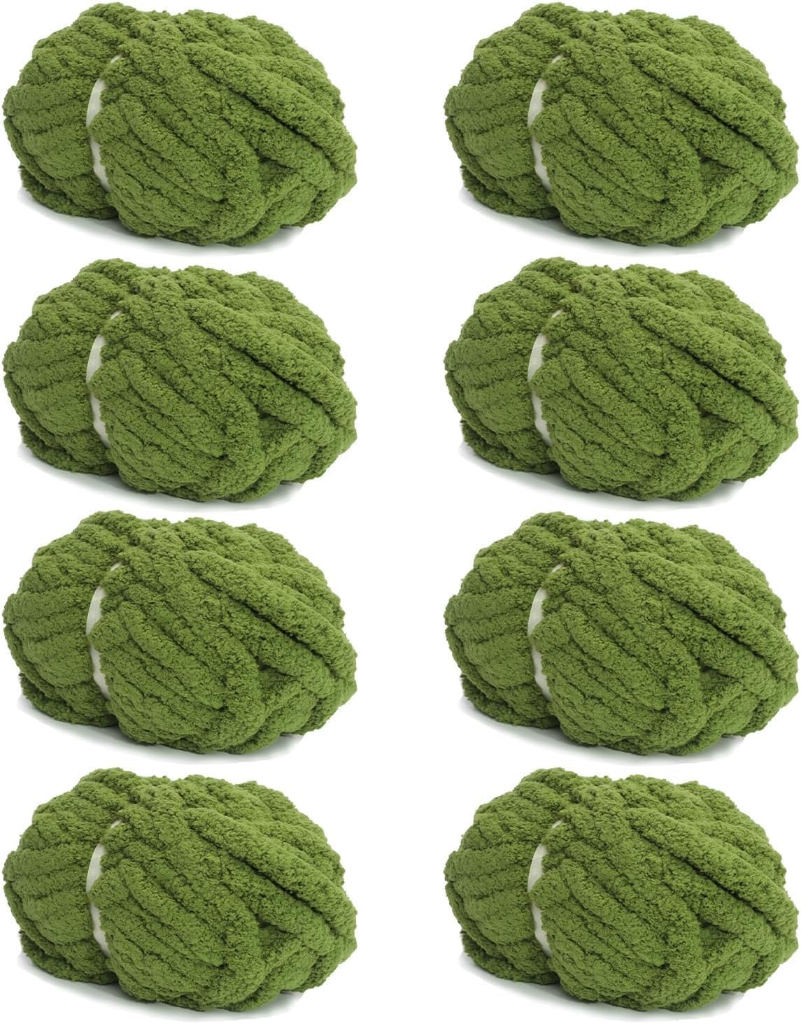 8 Pack Olive Green Chunky Yarn for Hand Knitting, Chunky Chenille Yarn, Jumbo Big Thick Chunky Yarns for Crocheting, Super Bulky Chunky Knit Blanket Yarns (27.9 yds,7.97 oz Each Skein)