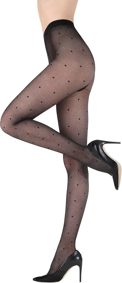 DOT TIGHTS | Meia-calça feminina preta transparente com estampa de micro malha [feita na Europa] Funny 05, Preto, 38