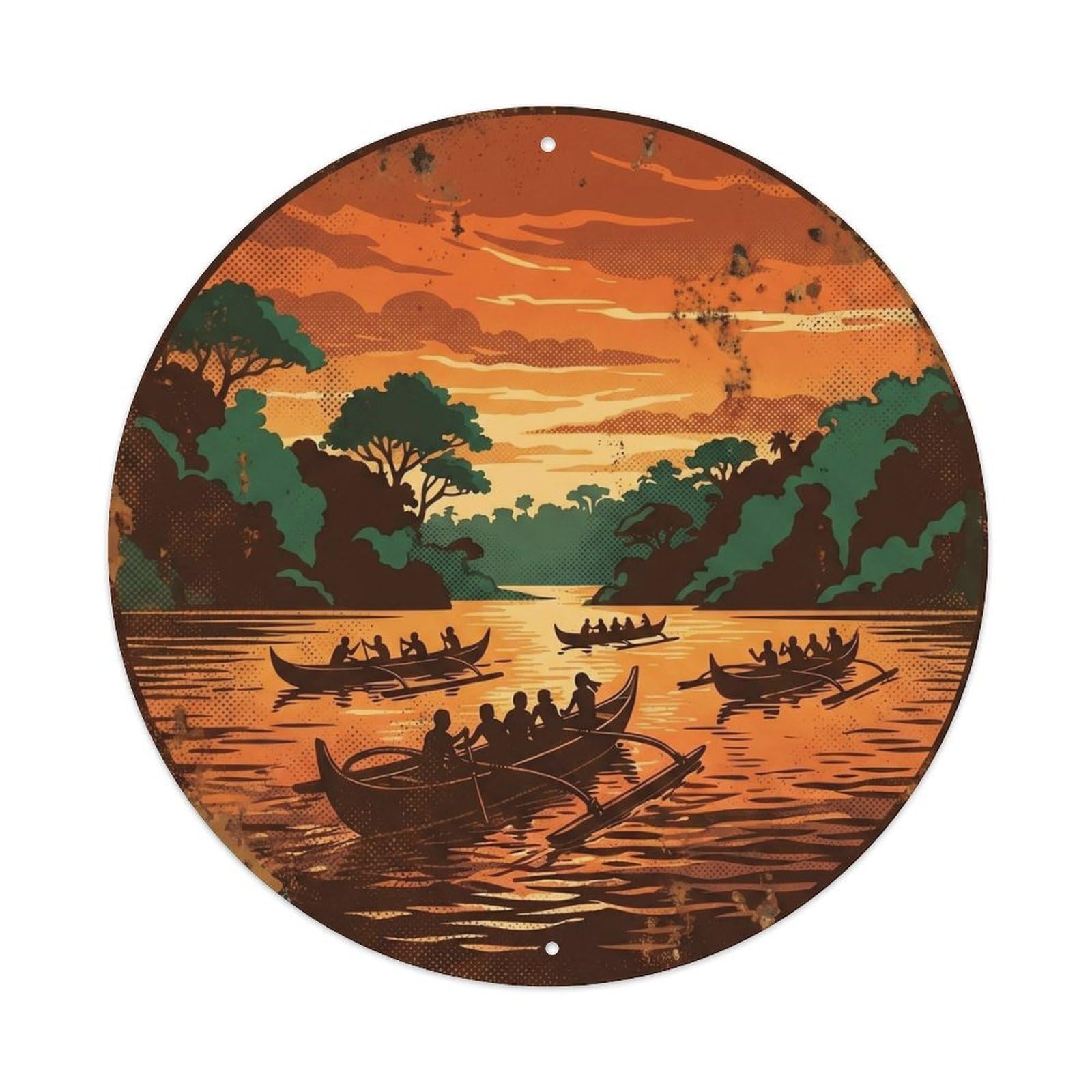 Olyhtr 8X8inch Classic Style Palau Ngasech Canoe Race Sunset Retro Heritage Metal Tin Sign
