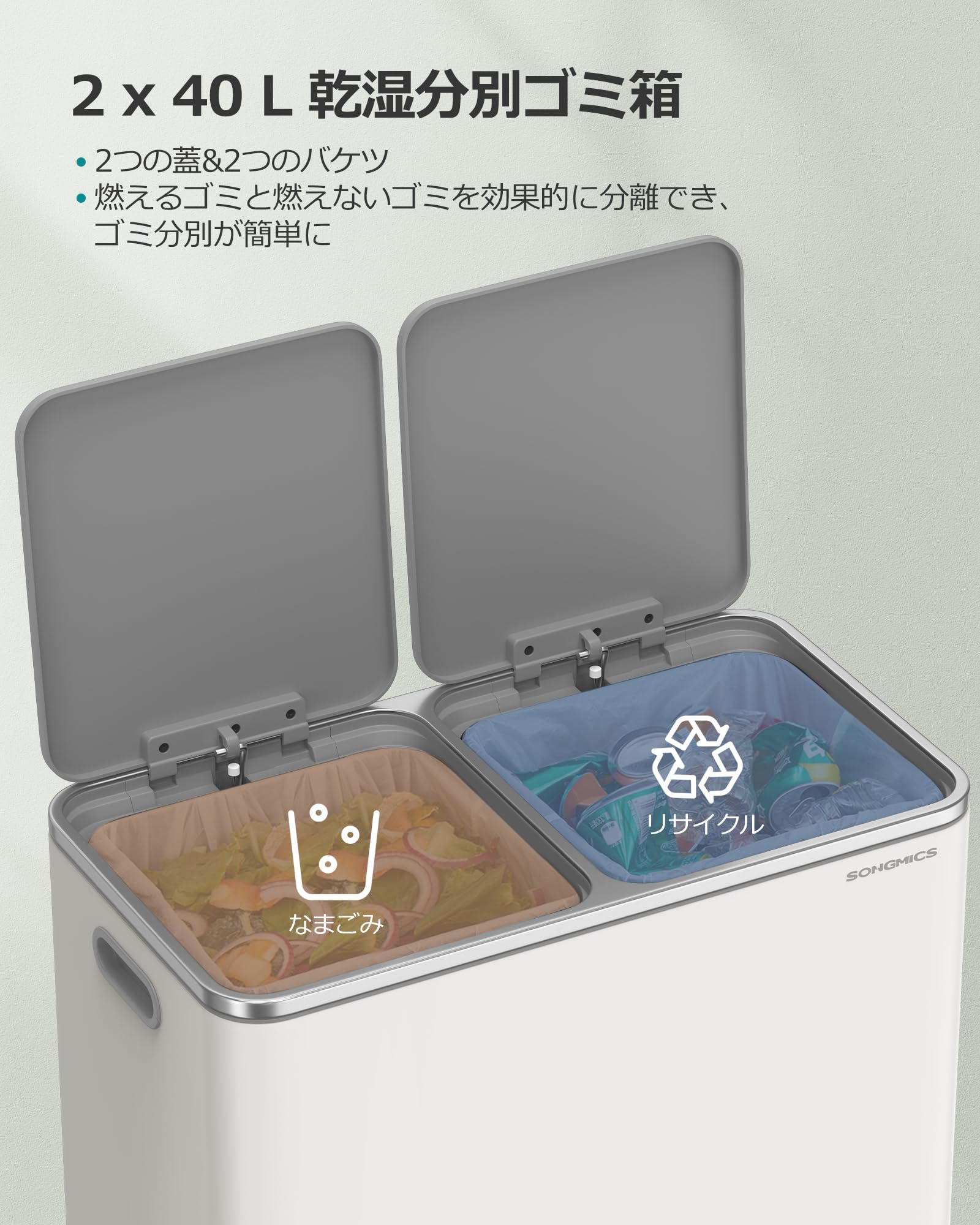 Amazon.co.jp: SONGMICS ゴミ箱 2分別*40L ふた付きダストボックス