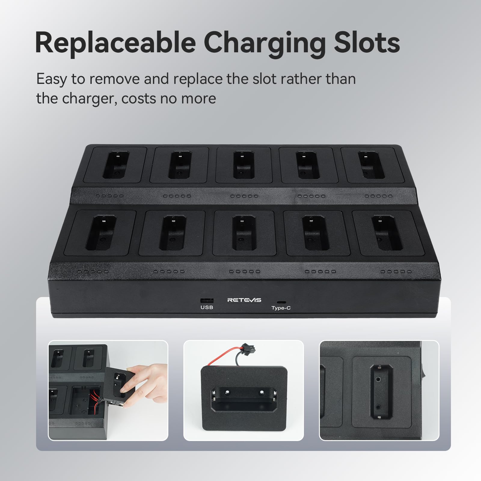 Retevis RT622/RB619 Talkie Walkie Chargeur, 10 en 1 Pas de File d'Attente pour Charger, Fente Amovible (1 PCS)