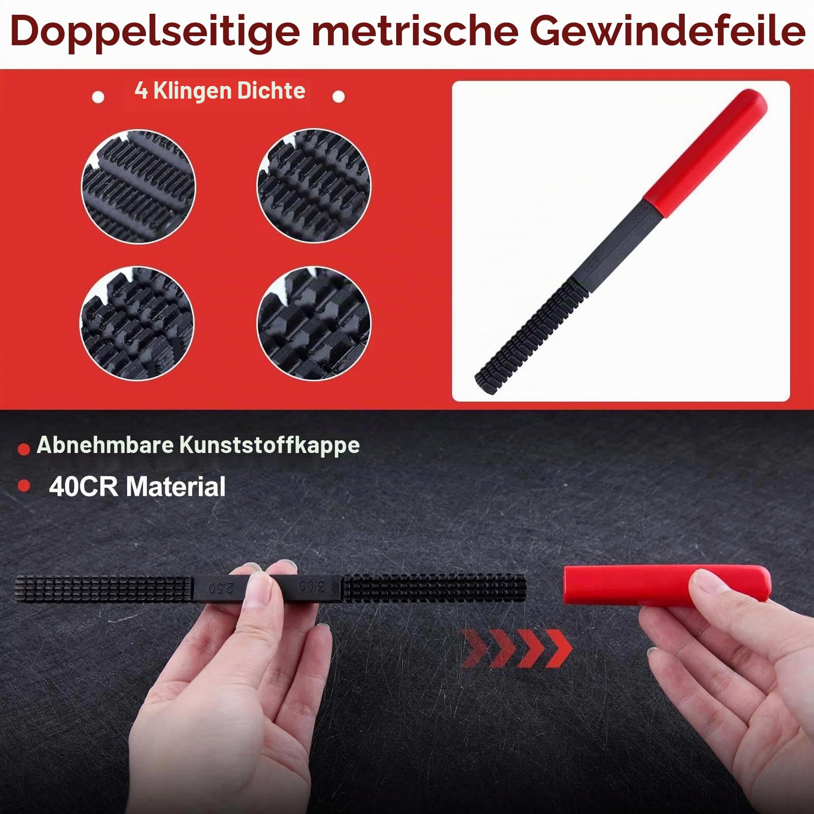 LEONTOOL 15 Stück Metrisches Gewinde Chaser Set, M6 M8 M10 M12 Gewinde Restorer Werkzeug Enthält 7 Gewindebohrer 7 Schneideisen 1 Gewindefeile, Universal Gewindereiniger Werkzeug Gewinde Nachfädeln