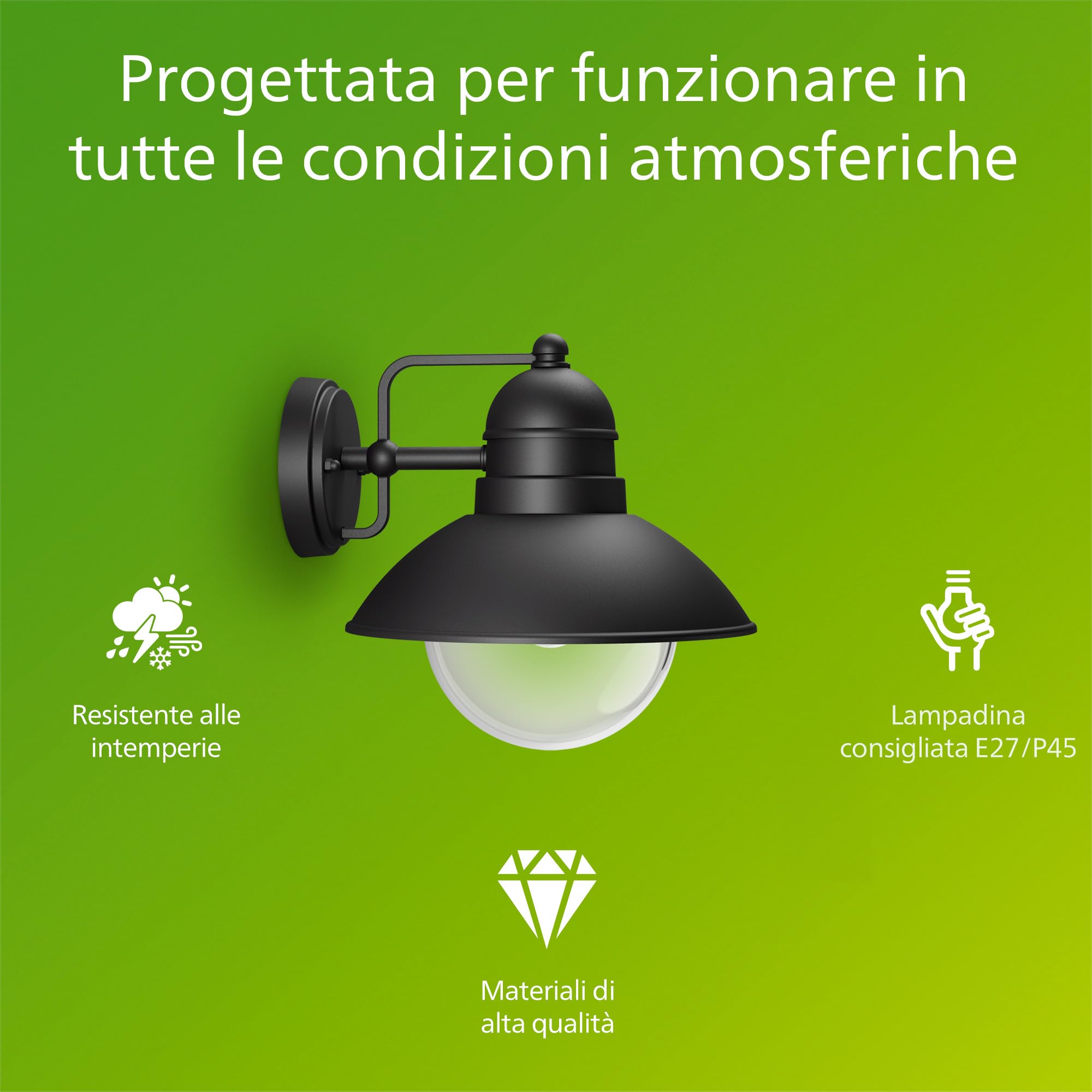 Philips Hoverfly Applique LED da Esterno, Resistente a Intemperie IP44, Durevole, Alluminio, Design Classico, Nero, Lampadina E27 Venduta Separatamente