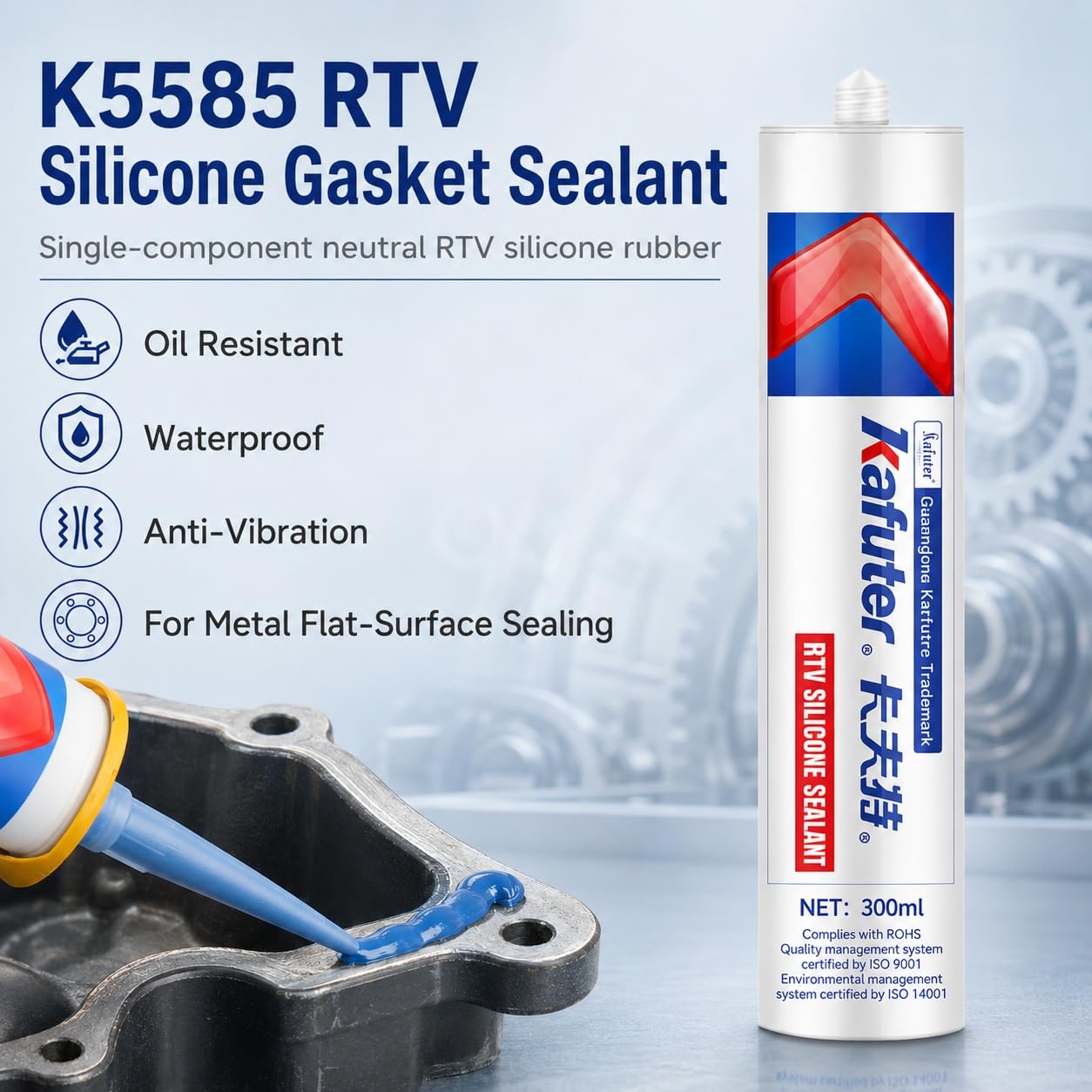 VIDOO Kafuter K5585 300ml Silikonkleber Getriebereparatur-RTV-Silikon-Fugenversiegeler Mechanischer Dichtstoff für Hochdruckpumpen Anti-Leck-Pad-Gel Silikonkleber, Schwarz