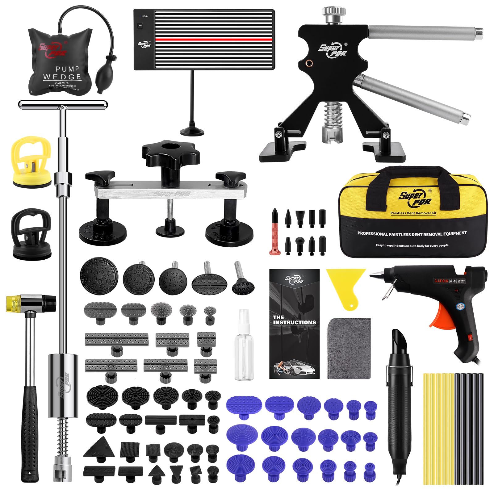 Super PDR 125pcs Car Dent Removal Kit – Easy-to-Use Paintless Dent Repair Tools, Auto Body Dent Puller for Hail Damage, Door Dings, and Minor Collision Dents Repairs 98% of Car Dents
