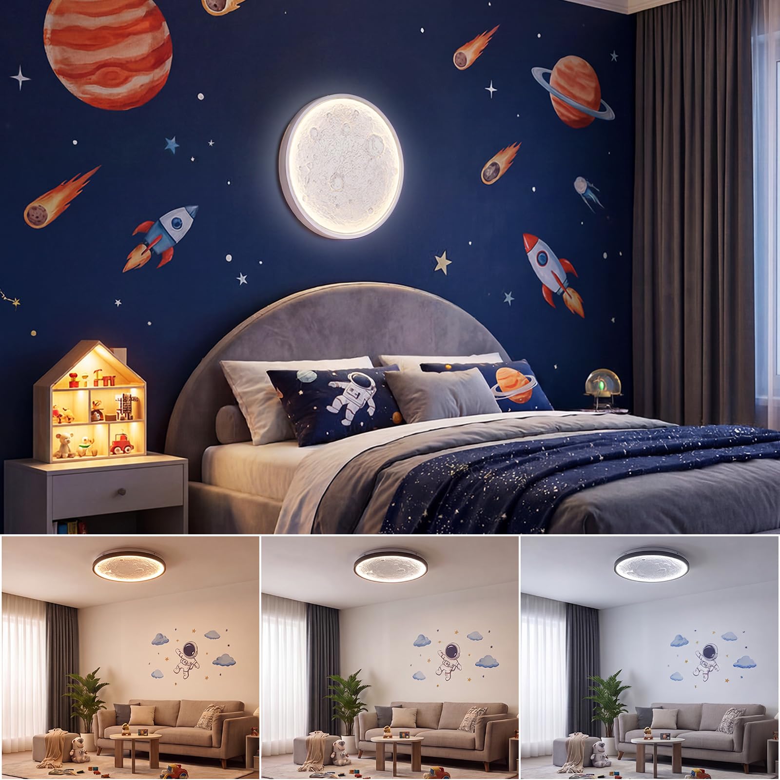 Mondlicht Deckenlampe LED Ø30cm 24W Weiß, Deckenleuchte Wohnzimmer mit 3 Farbtemperaturen (3000K/4000K/6500K), Lampe Wohnzimmer 2800LM IP44 Wasserdicht Badezimmer Lampe, für Schlafzimmer Flur Küche