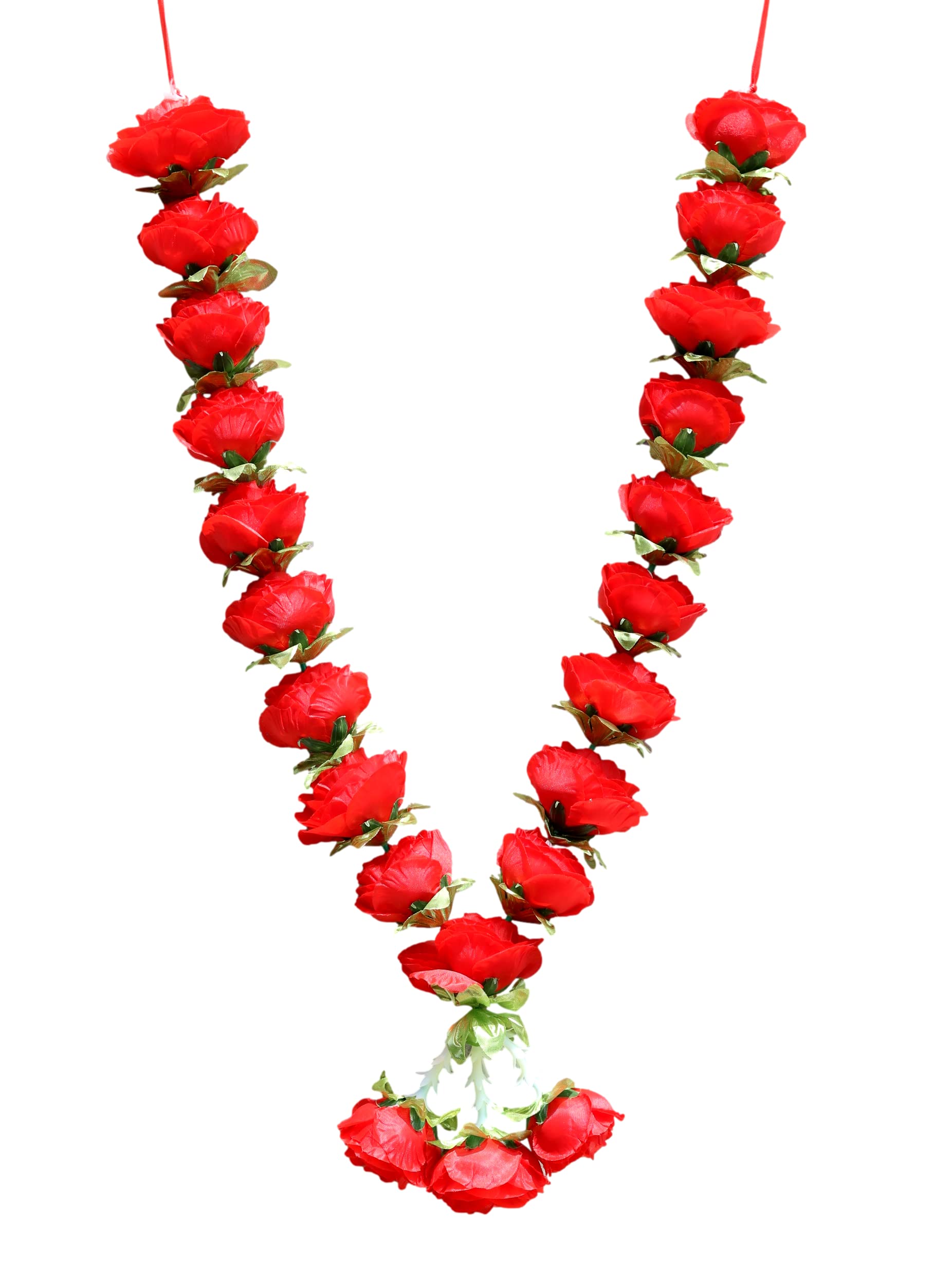 OSI ONESTOREINDIA Handcrafted Artificial Flower/Fabric Satin Ribbon Garland | For Photos, Deity/God Idols, Home &Temple Decoration| Garland - 8 | (Red, 66 Cm)