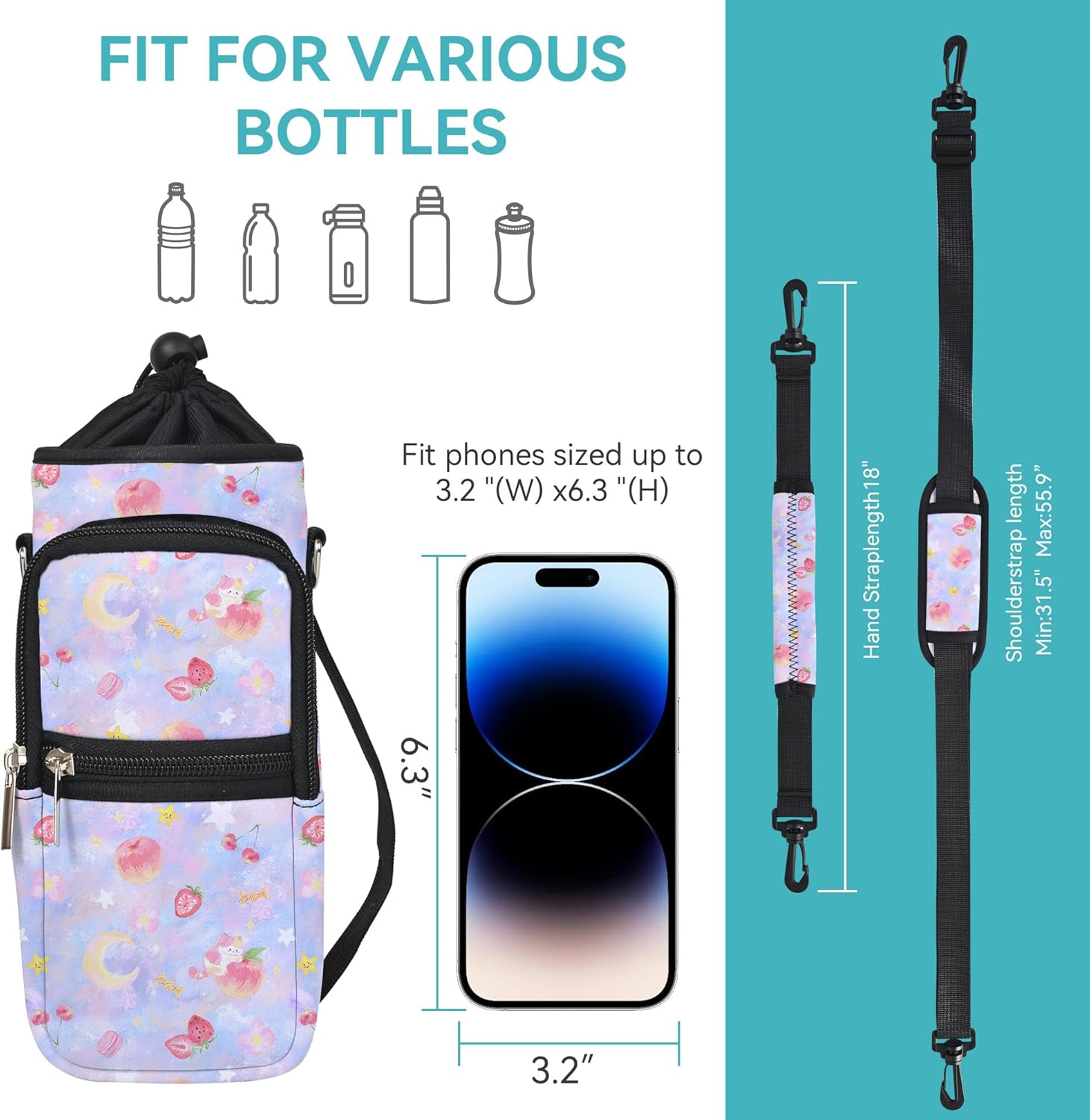 AUPET Water Bottle Sling Bag Sleeve Holder Carrier 25/32/40/64 oz,Insulated Crossbody Water Bottle Case Cover with Strap and Pockets for Men/Women Walking Hiking - Image 4