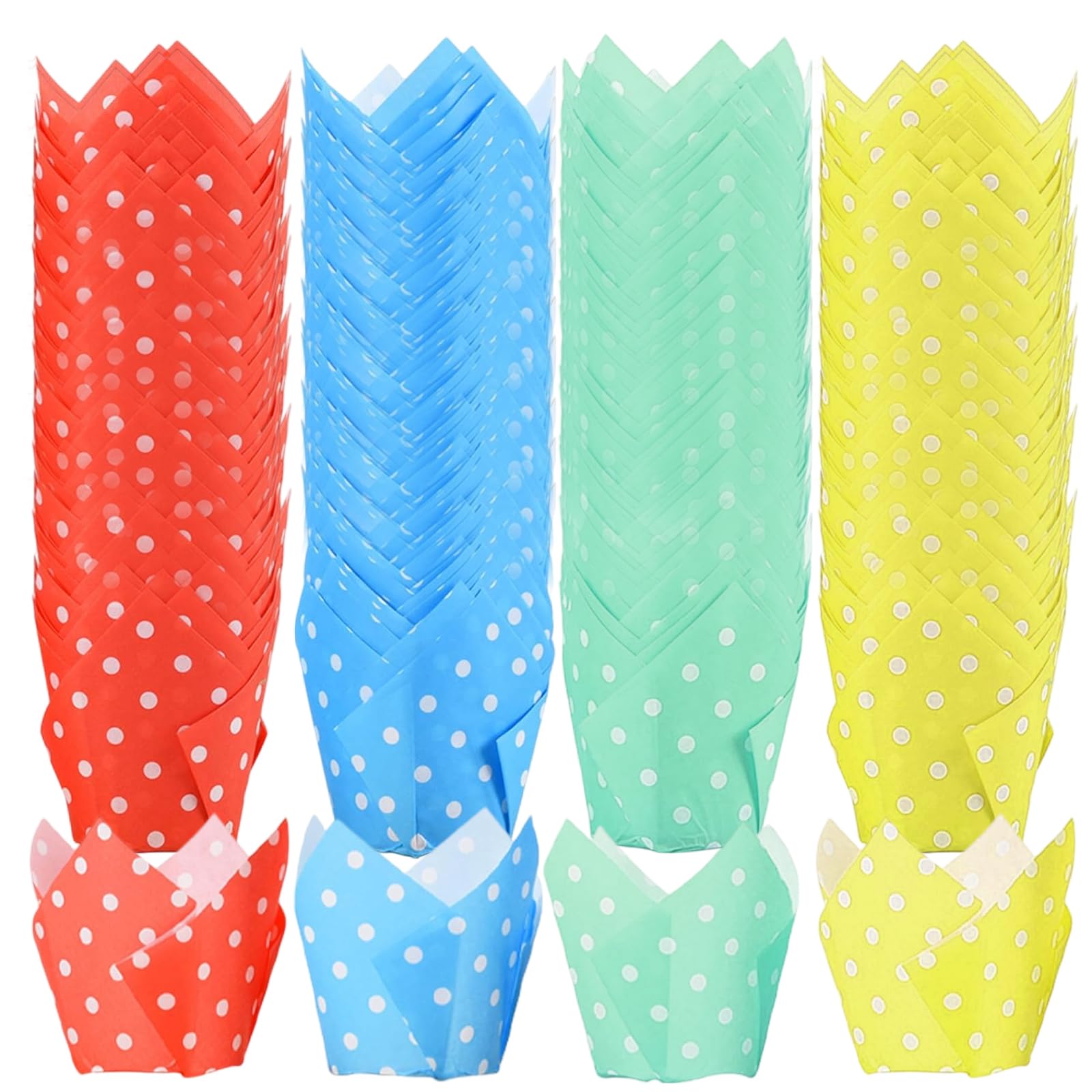 Muffin Cases for Baking, 200 Pcs Round Dot Tulip Muffin Cases(4 Colour)