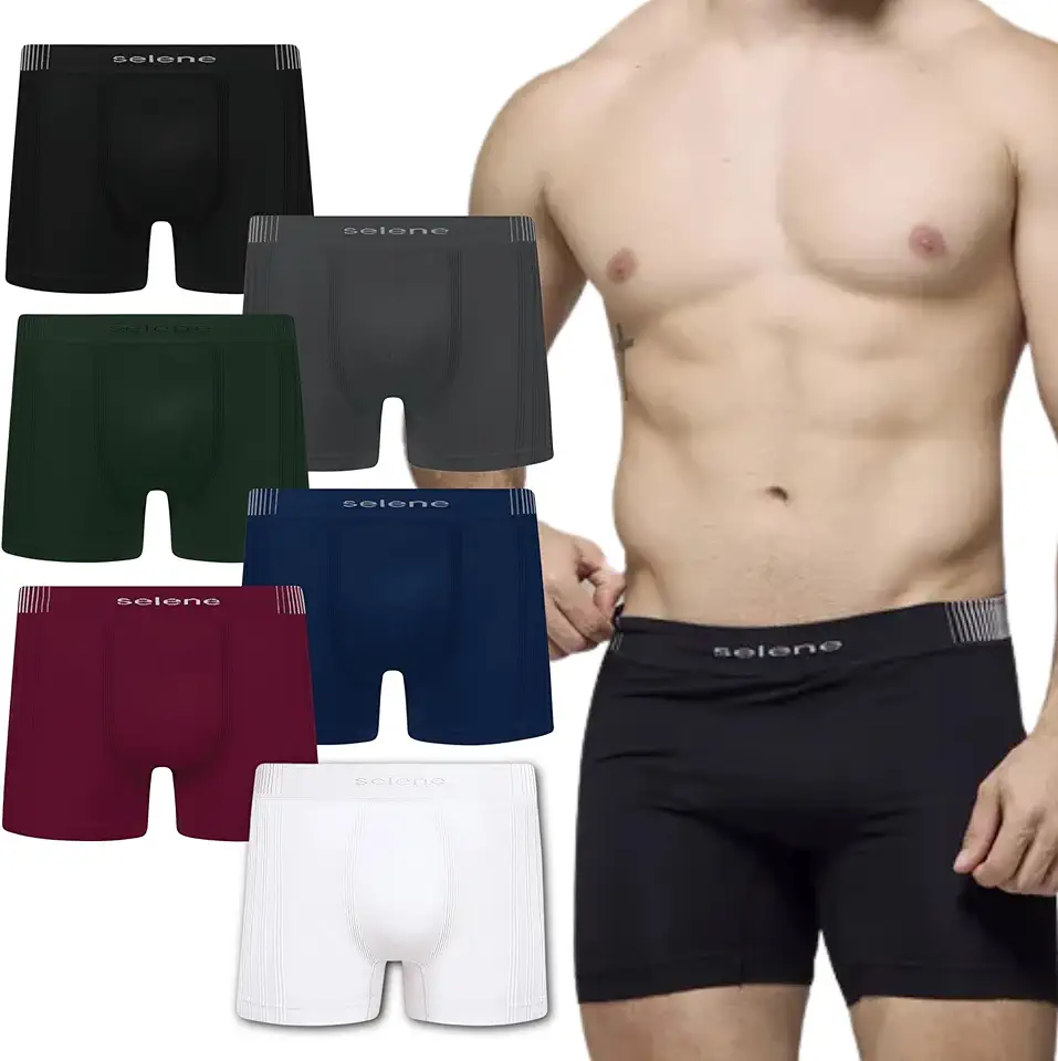 Kit 6 Cueca Boxer Sem Costura Selene Microfibra de Poliamida Premium Box Cós 40MM Masculina Adulto