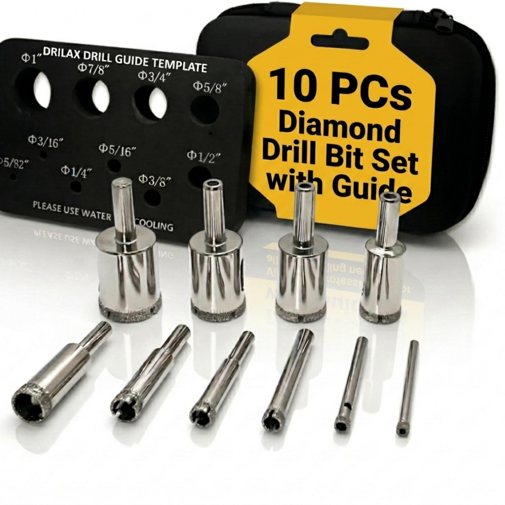 drilax & # 174; 10 pcs juego de puntas de diamante para taladro 5/32 ", 3/16", 1/4 ", 5/16", 3/8 ", 1/2", 5/8 ", 3/4", 7/8 ", 1" en pulgadas azulejos, cristal, acuarios, mármol, granito, cerámica, porcelana, botellas con revestimiento de muchas puntas DIY