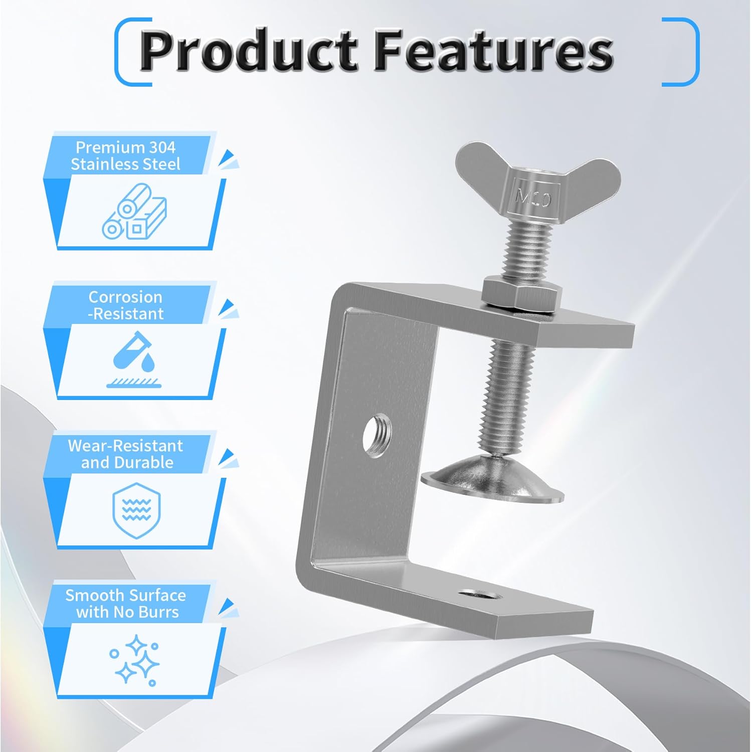 heavy-duty 53mm 304 stainless steel high-performance C-clamps small screw clamp, with stable wide jaw and I-beam design, suitable for woodworking, metal processing and welding