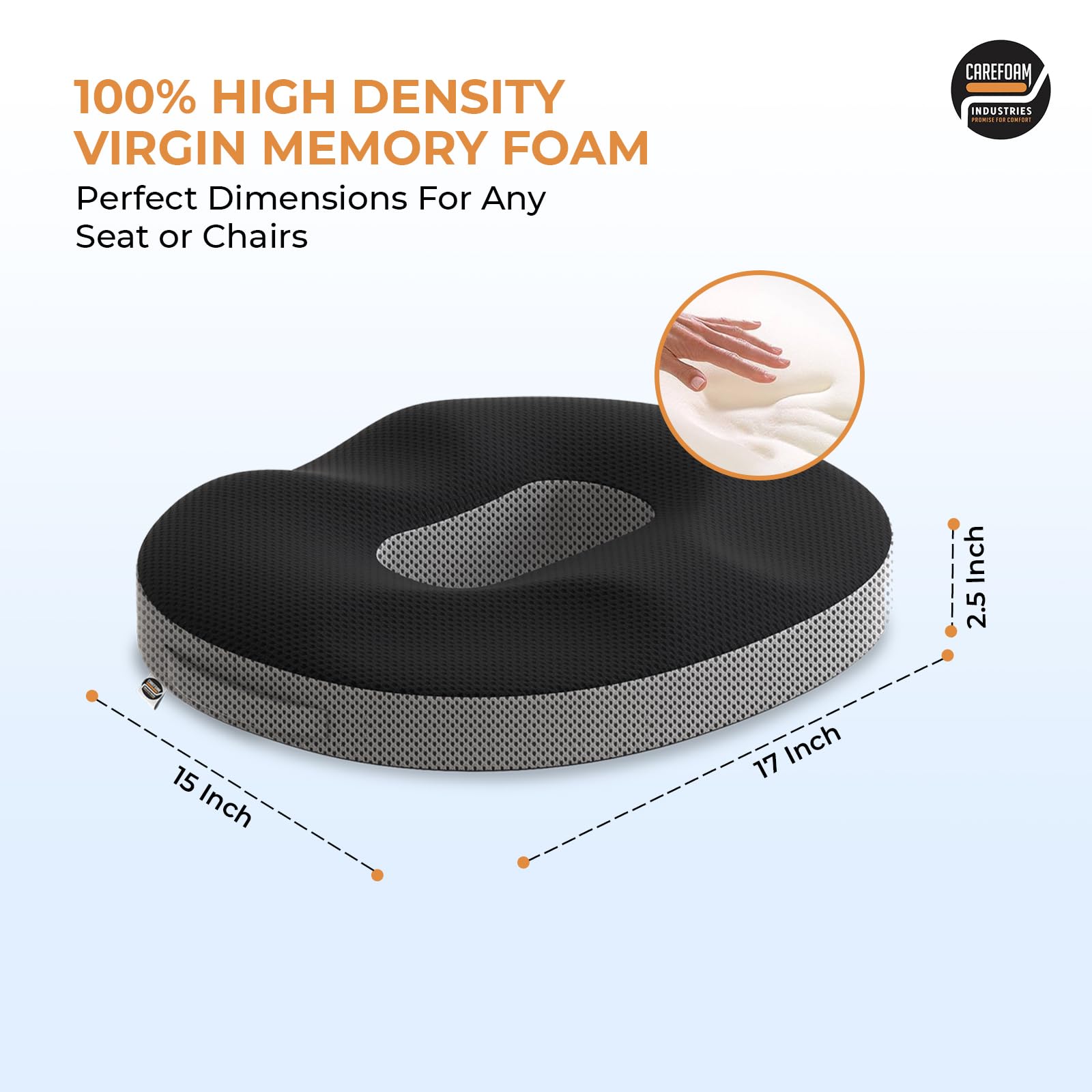 CareFoam Orthopedic Memory Foam Donut Cushion for Piles, Hemorrhoid, Tailbone & Hip Pain Relief | Ergonomic Pressure Relief Cushion for Office Chair, Car, Home & Wheelchair Use