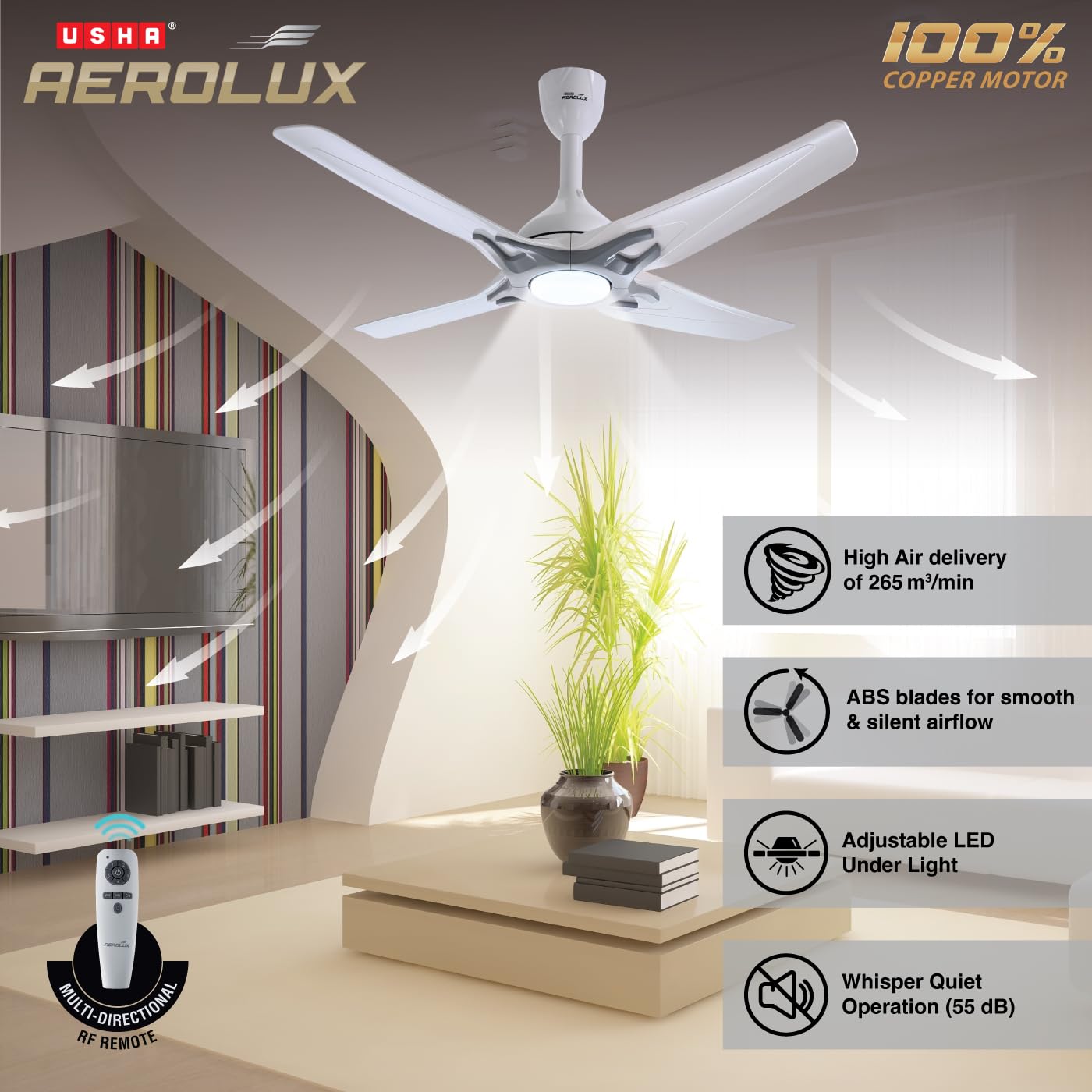 Usha CF 1320MM EX7 Galaxy White With Remote