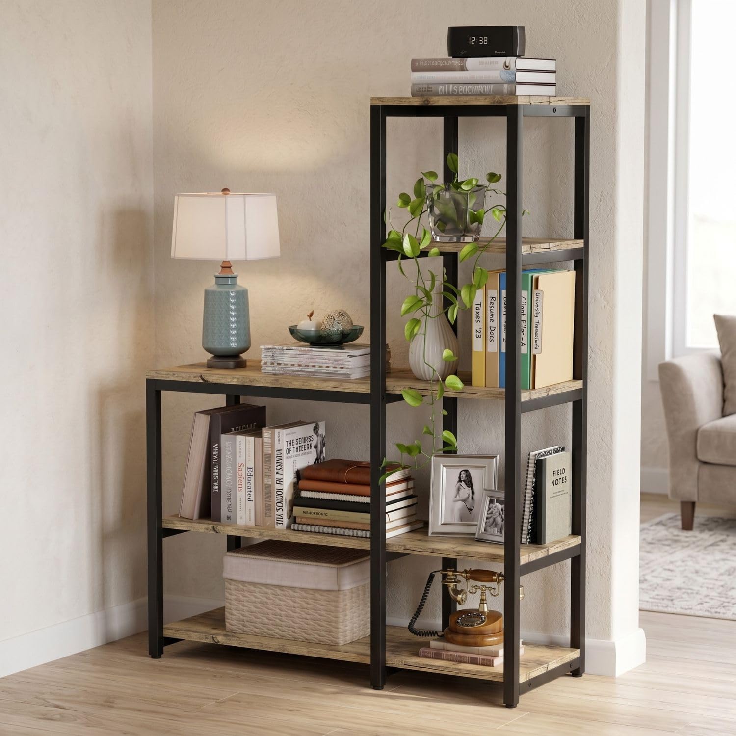 FFO Engineered Wood 8-Tier Bookshelf | Wooden Book Shelf for Home & Office | Ladder Style Corner Bookshelves | 8 Shelves Display Rack & Storage Shelf for Living Room | Forest | DIY | 100 x 40 x 145-image-45