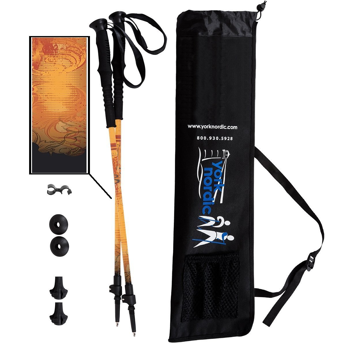 York Nordic2 Piece Adjustable Trekking/Walking Poles - Lightweight - 6 Color Options - Choice of Grips - 2 Poles, Tips & Bag