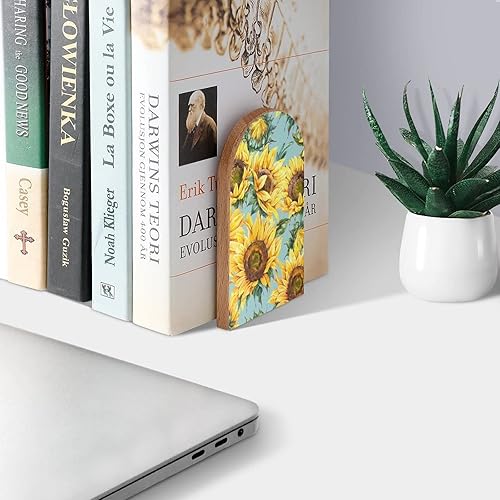 Miniatura 3 de Sujetalibros decorativos de madera con diseño de girasol amarillo acuarela para estantes, habitación de los niños, escritorio en casa, oficina,