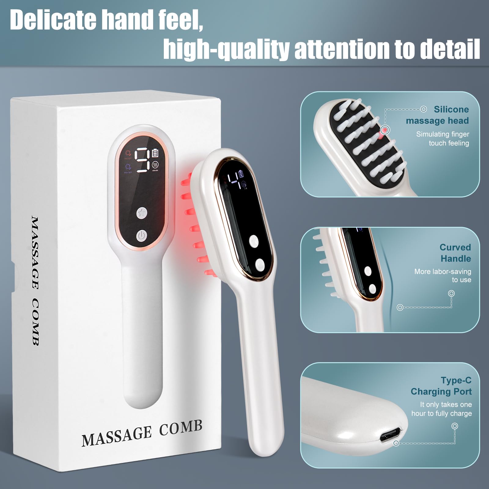 Red Light Hair Brush, Laser Therapy Hair Growth Comb, Red Light Scalp Massager with IPX7 Waterproof