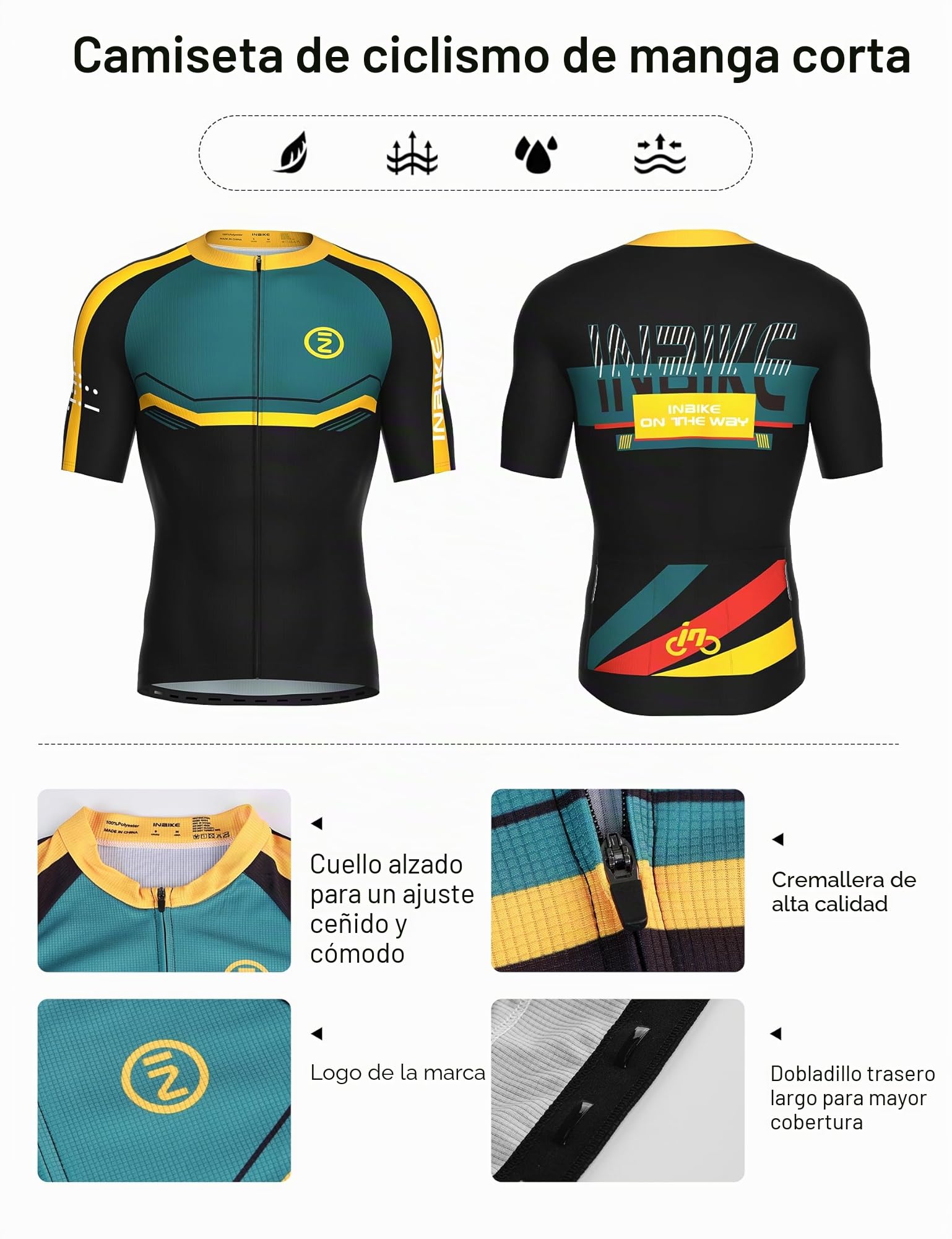 INBIKE Conjunto de Ciclismo para Hombre Maillot de Manga Corta + Culotte con Almohadillas 3D Transpirables Ajuste Cómodo y Material Elástico Ideal para Carretera o MTB S125