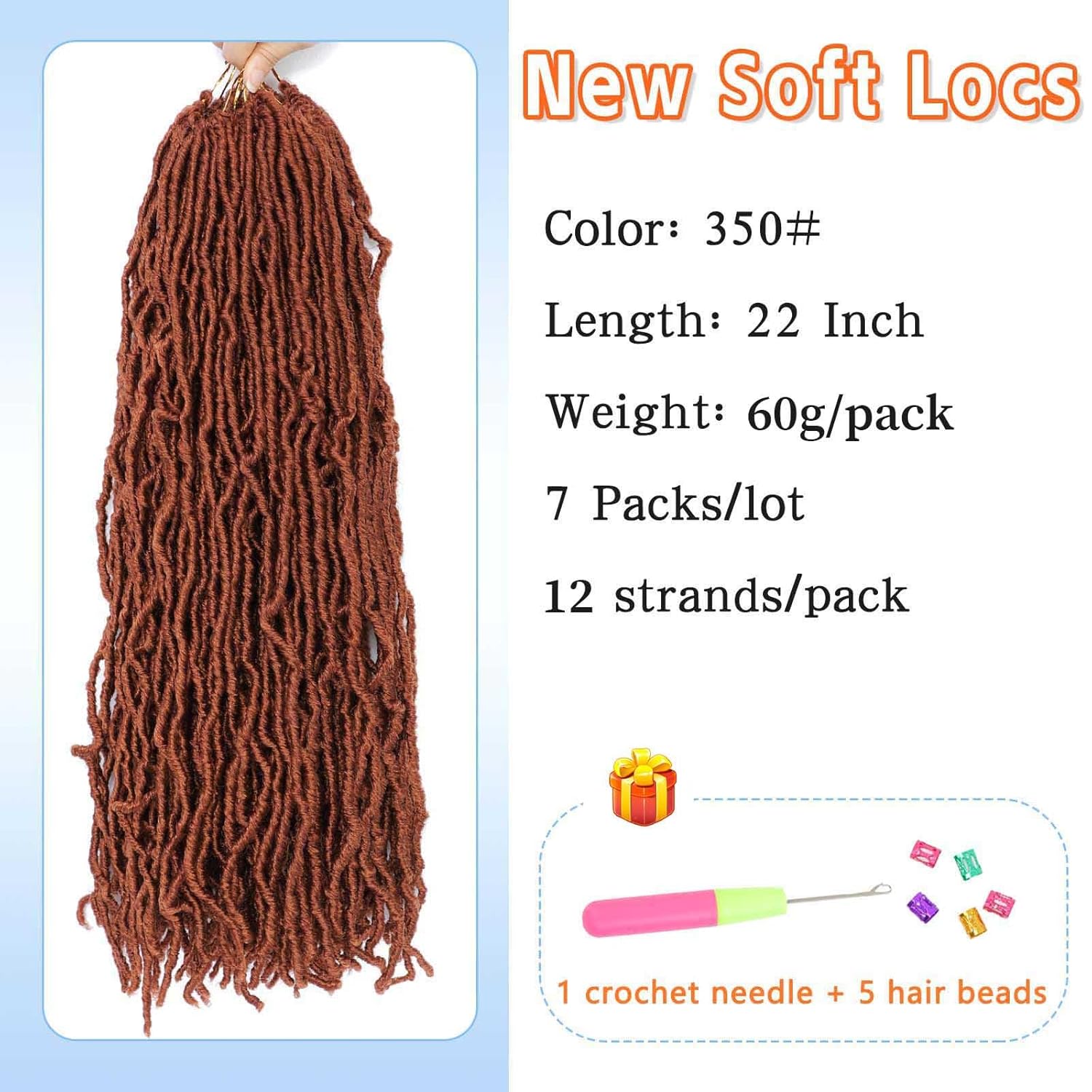 Ginger Faux Locs Crochet Hair 22 Inch 7 Packs Soft Locs Copper Red Crochet Faux Locs Pre Looped Loc Hair Crochet Braids For Black Women(22inch, 7 Packs, 350#)