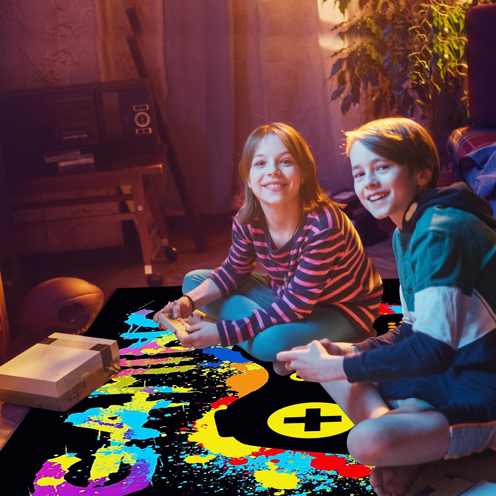 Tapis 3D Gamepad Motif de Manette de Jeu 140 x 180 cm, Tapis Manette De Jeux Coloré et Moderne De Grande Surface en et Antidérapante, Idéal pour Salon, Chambre De Garçon et Chambre d'Adolescent (A)