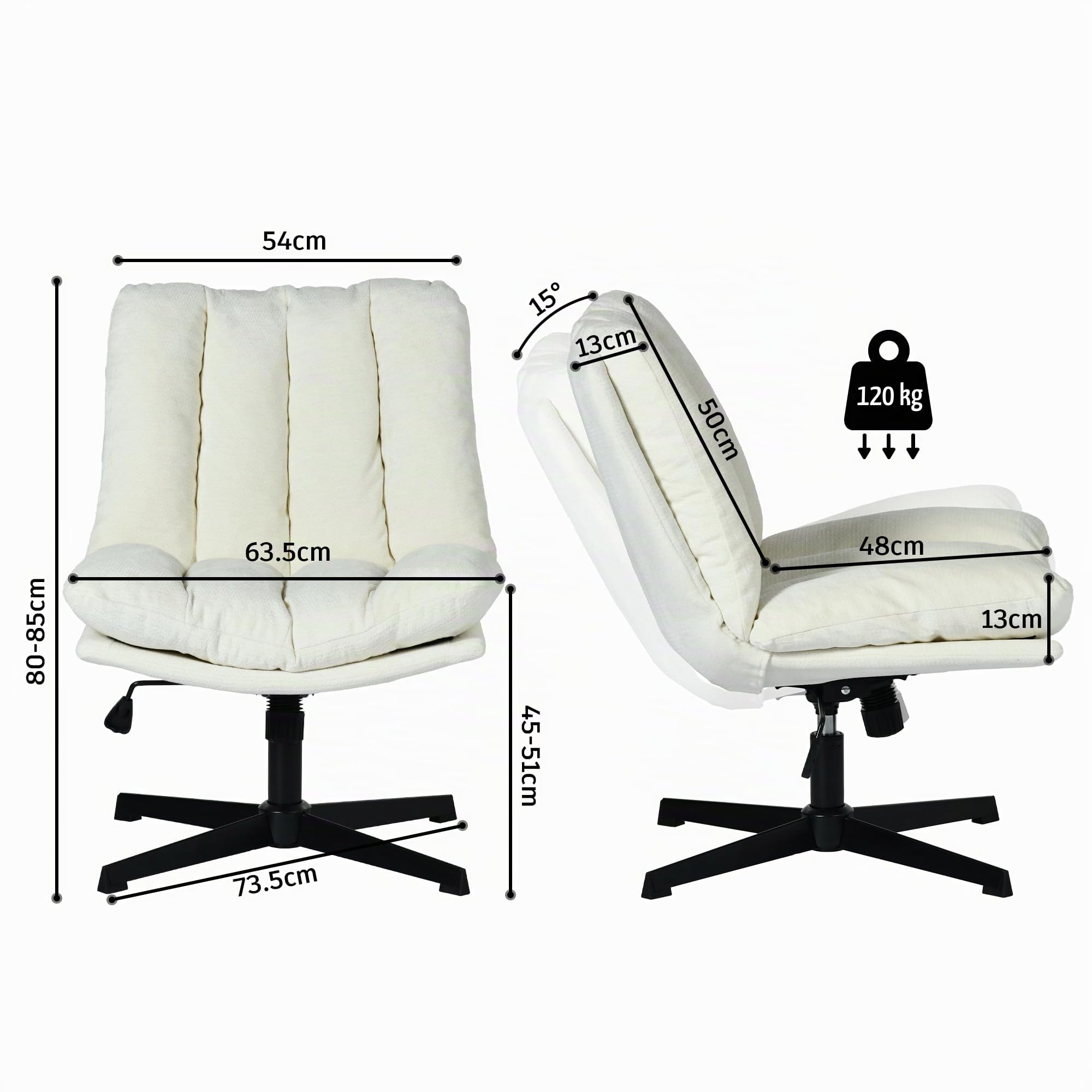 MEUBLE Cosy Silla de Oficina Giratoria 360° Función de Inclinación, Altura Ajustable, Acolchada con Espuma en Tela, para Escritorio Estudio, sin Ruedas, Beige