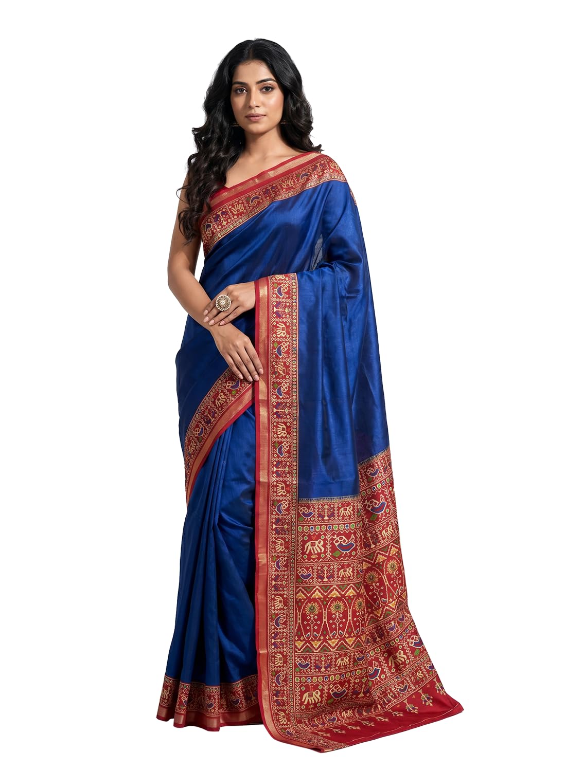 shri hari Sarees Women's Cotton Printed Saree with Ethnic Motif Design and Contrast Border | Lightweight Daily Wear Ethnic Saree with Unstitched Blouse Piece - Navy Blue-picture-10