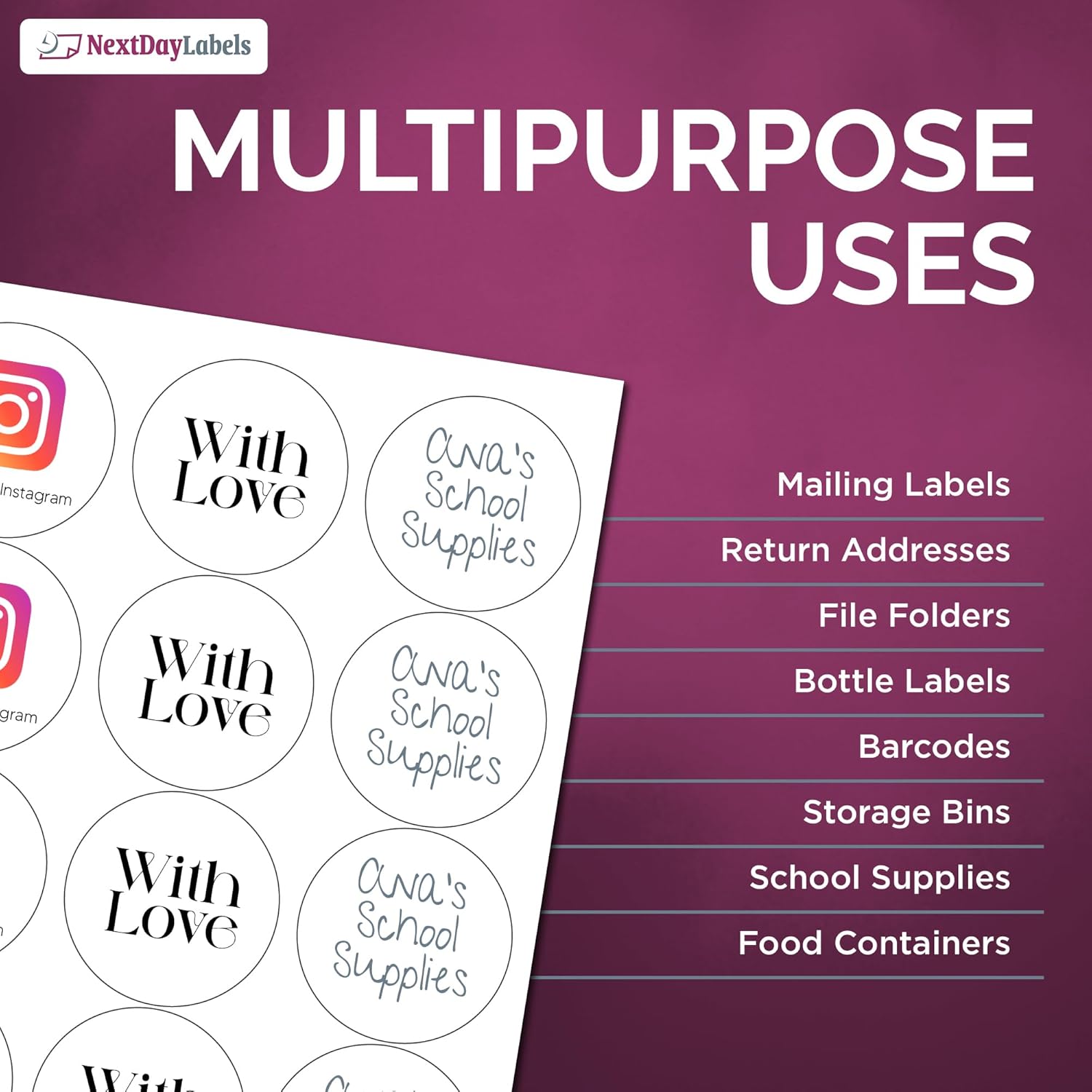 NextDayLabels 2.5 Inch Round Circle Stickers White Blank Labels for Laser Inkjet Printer - 12 Per Sheet Self-Adhesive Product Packaging Logo Made in USA - 600 Labels - Image 7