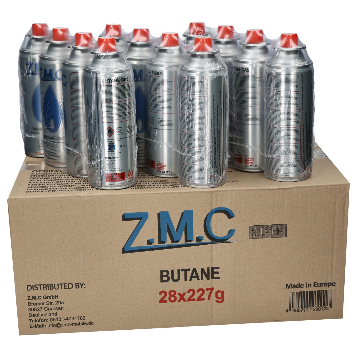 Z.M.C ZMC 28 x butan kartusze gazowe 227 g z zaworem typu MSF-1a, uniwersalne kartusze z butanem z przyłączem bagnetowym, kartusze gazowe do kuchenek kempingowych, gazowych, palników do chwastów