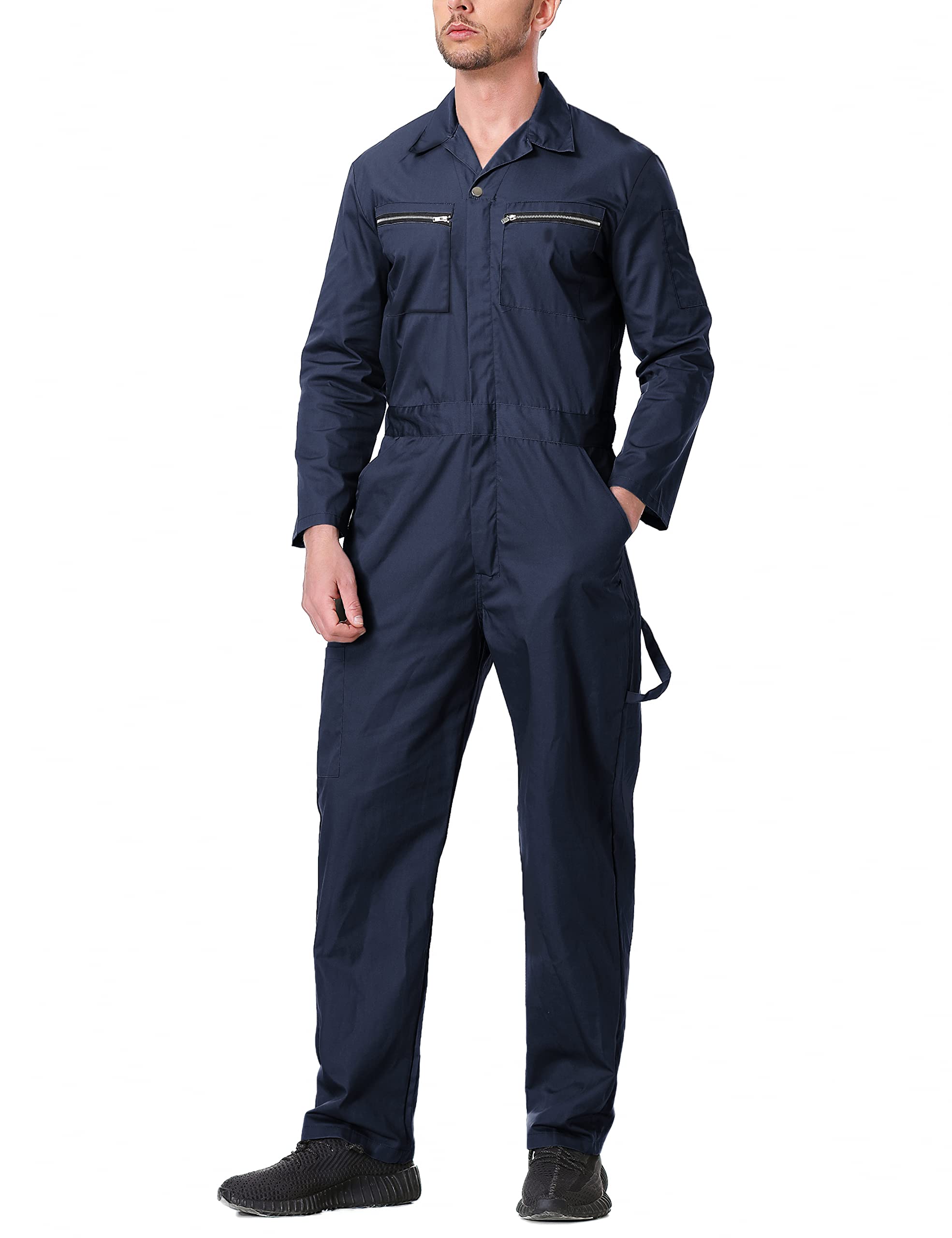 TopTie Men's Long Sleeve Coverall Action Back Coverall with Zipper Pockets, Mechanic Uniform