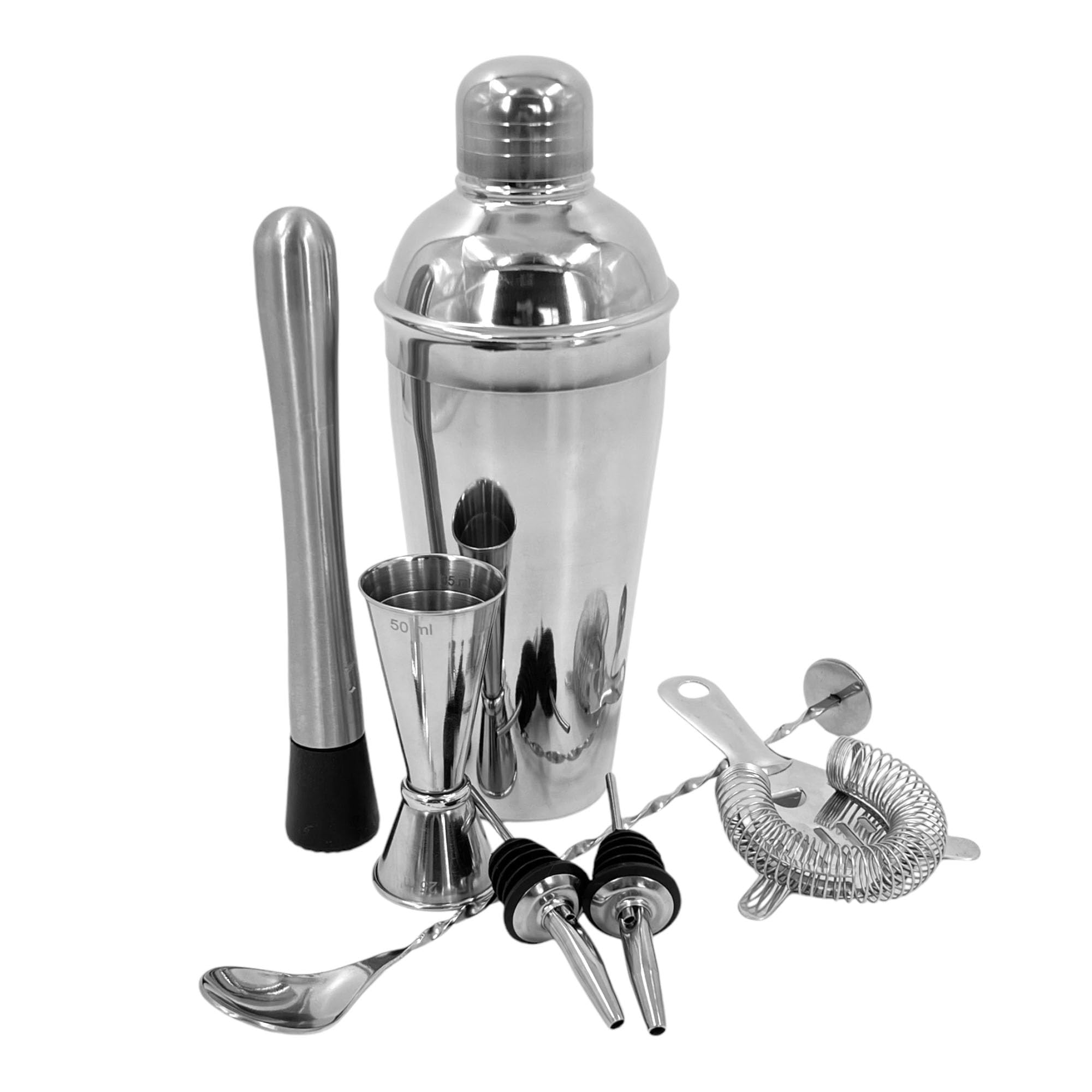 Chabrias Ltd Silver Premium Stainless Steel Cocktail Shakers Set: Bartender Kit, Cocktail Making Kit With Shaker, Jigger, Muddler, Strainer, Pourers, Mixing Spoon, And Bar Blade (Copper, 7 Piece)