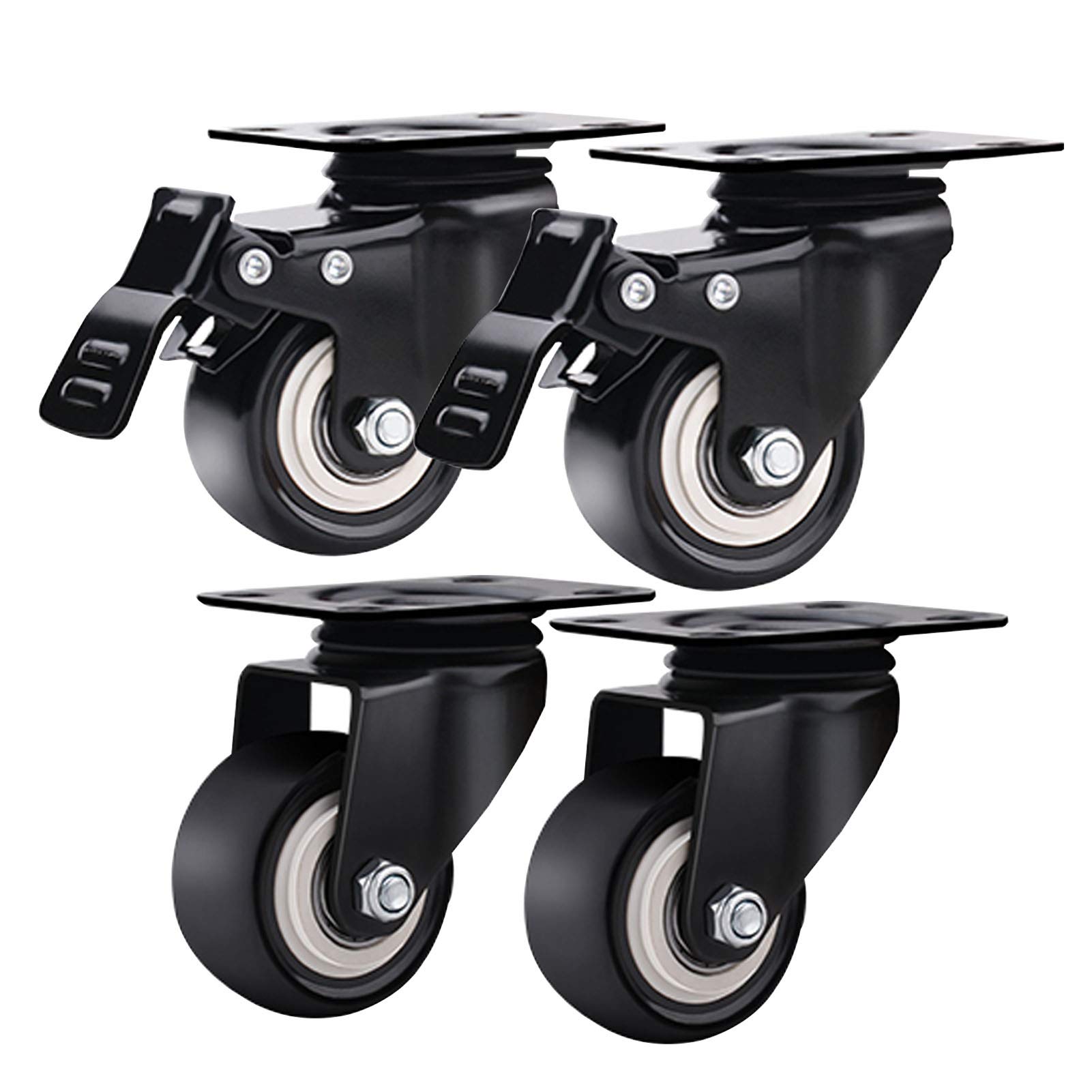 GYEQXKT 4 Pcs Heavy Duty Swivel Caster Wheels 60mm - Double Bearing Trolley Furniture Casters (2 Standard 2 with Brake) - Industrial Grade for Trolleys Carts and DIY Projects
