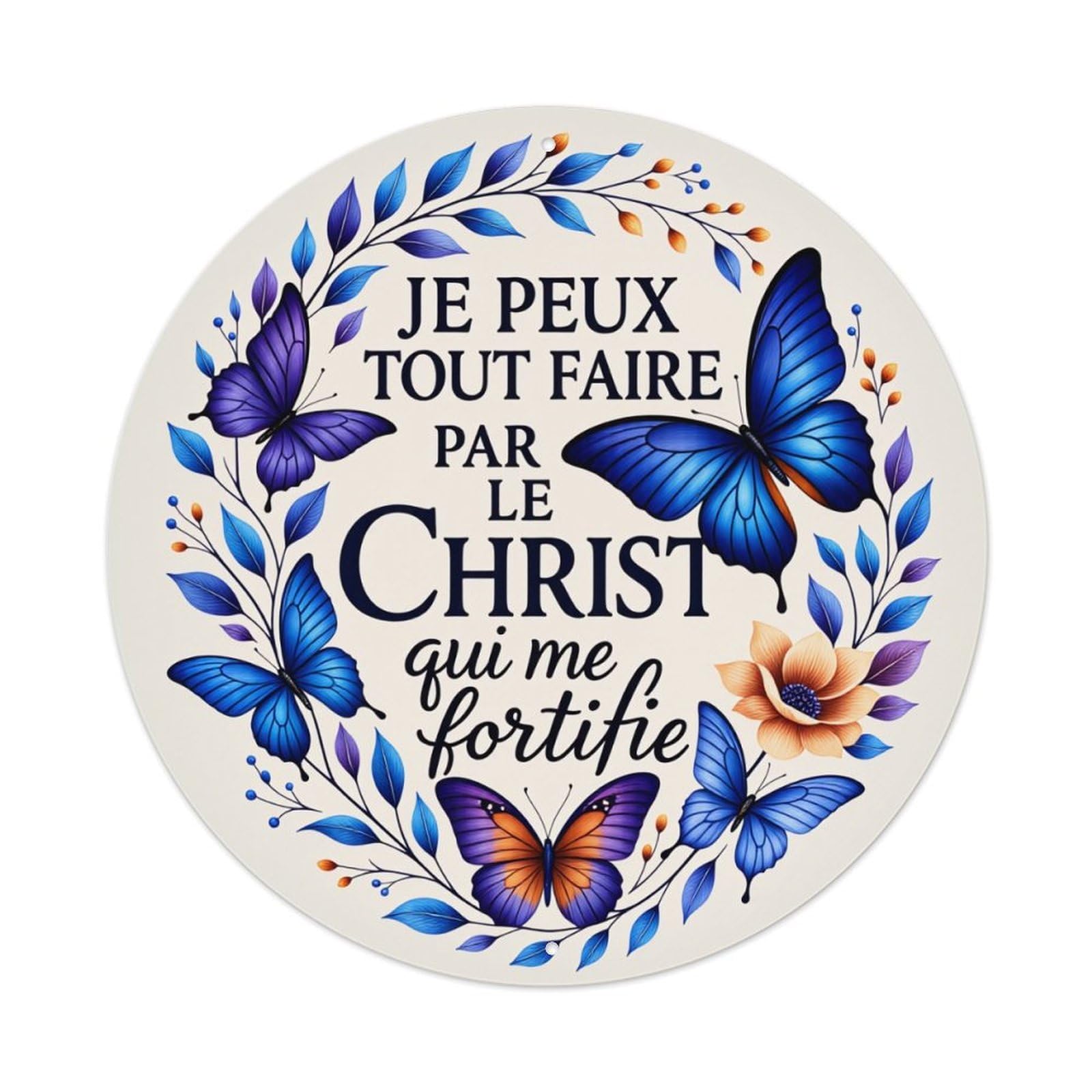 Butterfly Floral Christian Quote Art Round Tin Sign Vintage Style Metal Sign Home Bar Garden Wall Plaque Decor Metal Poster 8x8 Inch