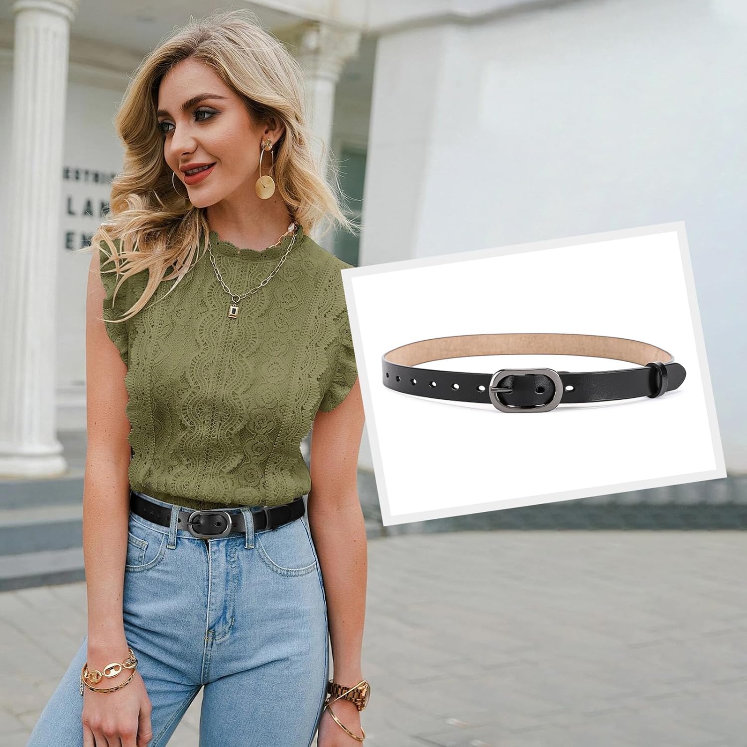 Women's Belt for Fashion Jeans Dress Casual Leather Ladies Waist Belts with Gold Buckle - Image 2