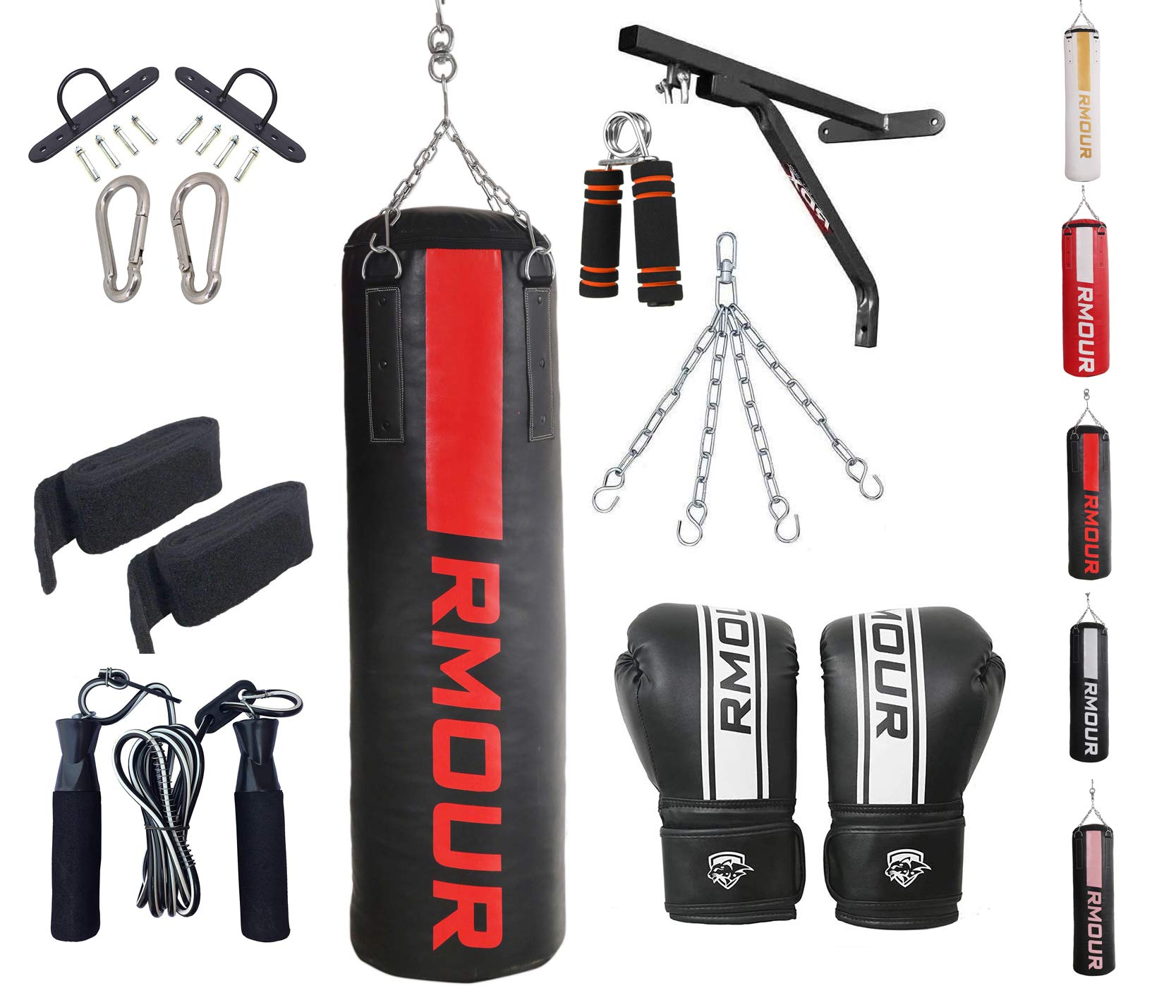 RMOUR Heavy PU Punching Bag Boxing MMA Sparring Punching Training with Hanging Chain and Heavy Duty Wall Mounted Stand, Gloves, Hand Wraps & Accessories (5 Feet, Unfilled - Red Black) (B08XZ5J25N) Amazon Price History, Amazon Price Tracker